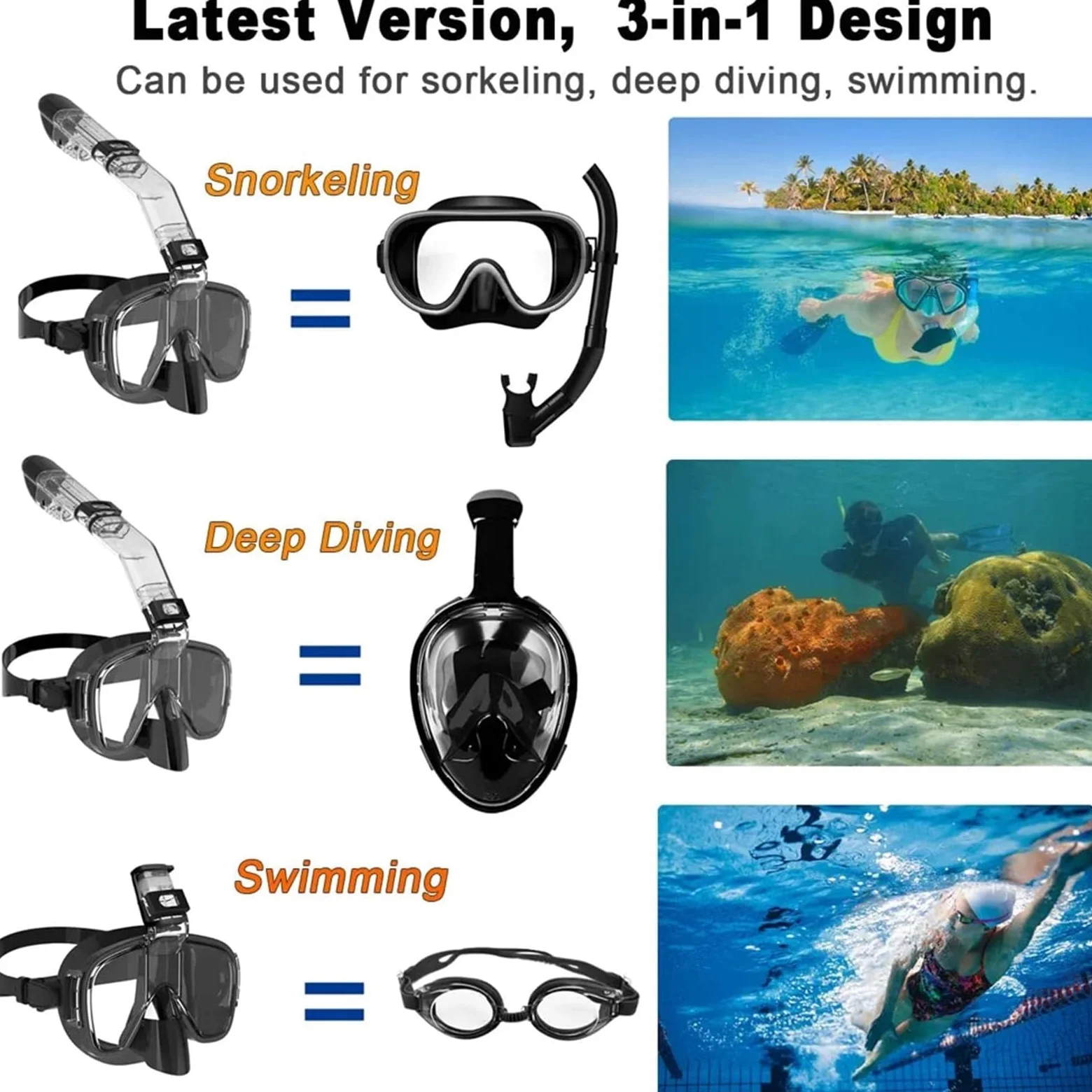 Kit de de Buceo Máscaras de Buceo, máscara de Snorkel antivaho Plegable con Sistema de Secado Completo en la Parte Superior para Equipos de Snorkel para Adultos Máscara de Snorkel(Black,L/XL)