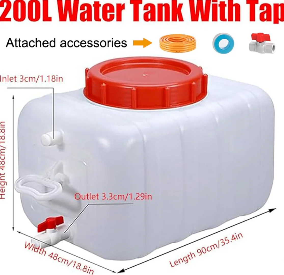 Depósito De Agua Bidón De Agua con Grifo para Acampada, Plástico Recipiente para Agua para Almacenamiento De Emergencia Libre Acampada Autocaravana Senderismo(Size:50gallon-200L)