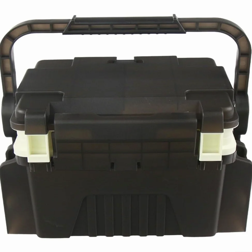 Caja de aparejos de pesca con asiento, almacenamiento multicapa de gran capacidad para señuelos y cebos, compartimentos ajustables, funda portátil para equipo de pesca en el mar con correa para el