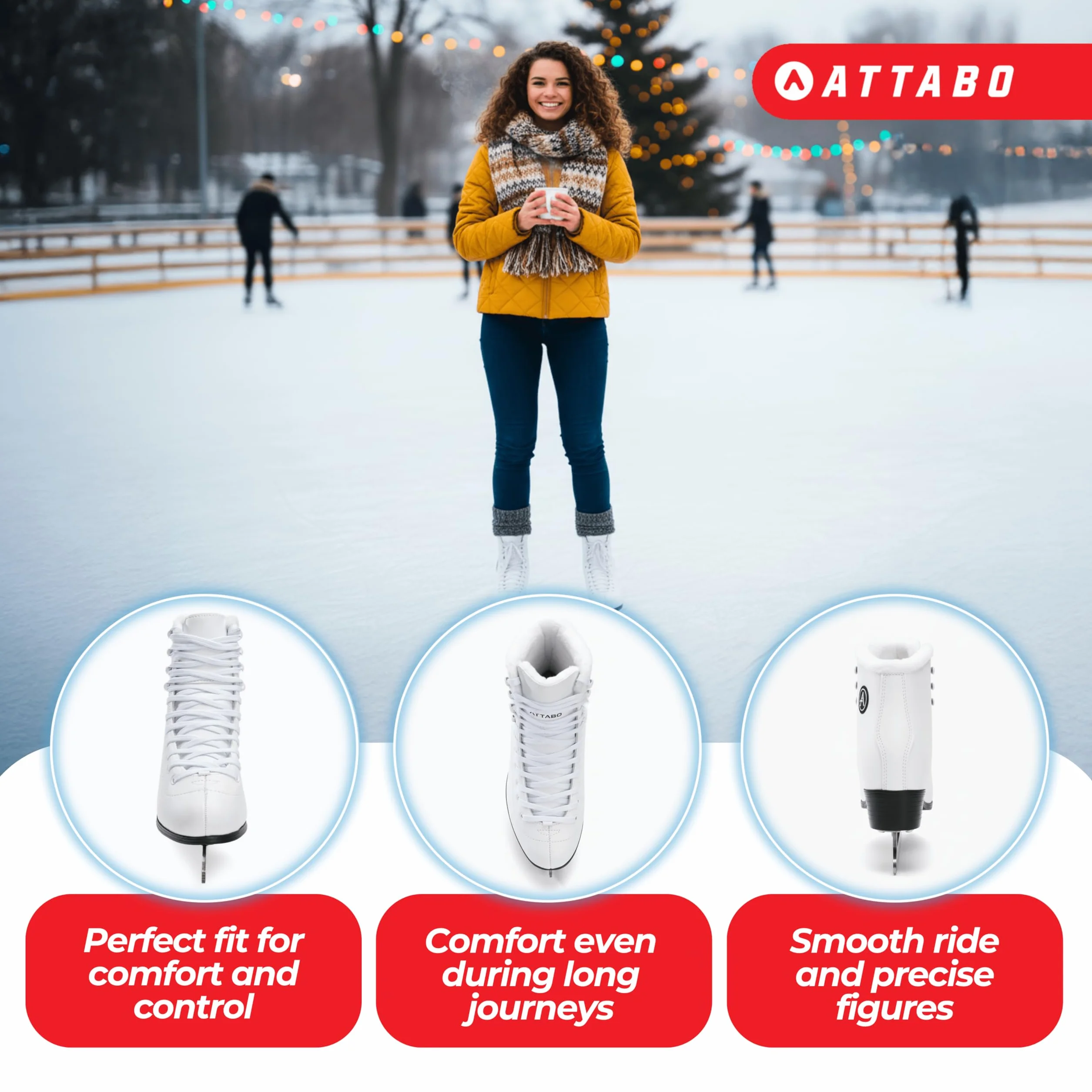 ATTABO Patines Artísticos de Hielo Mujeres 36-41 EU Acero Inoxidable Blanco