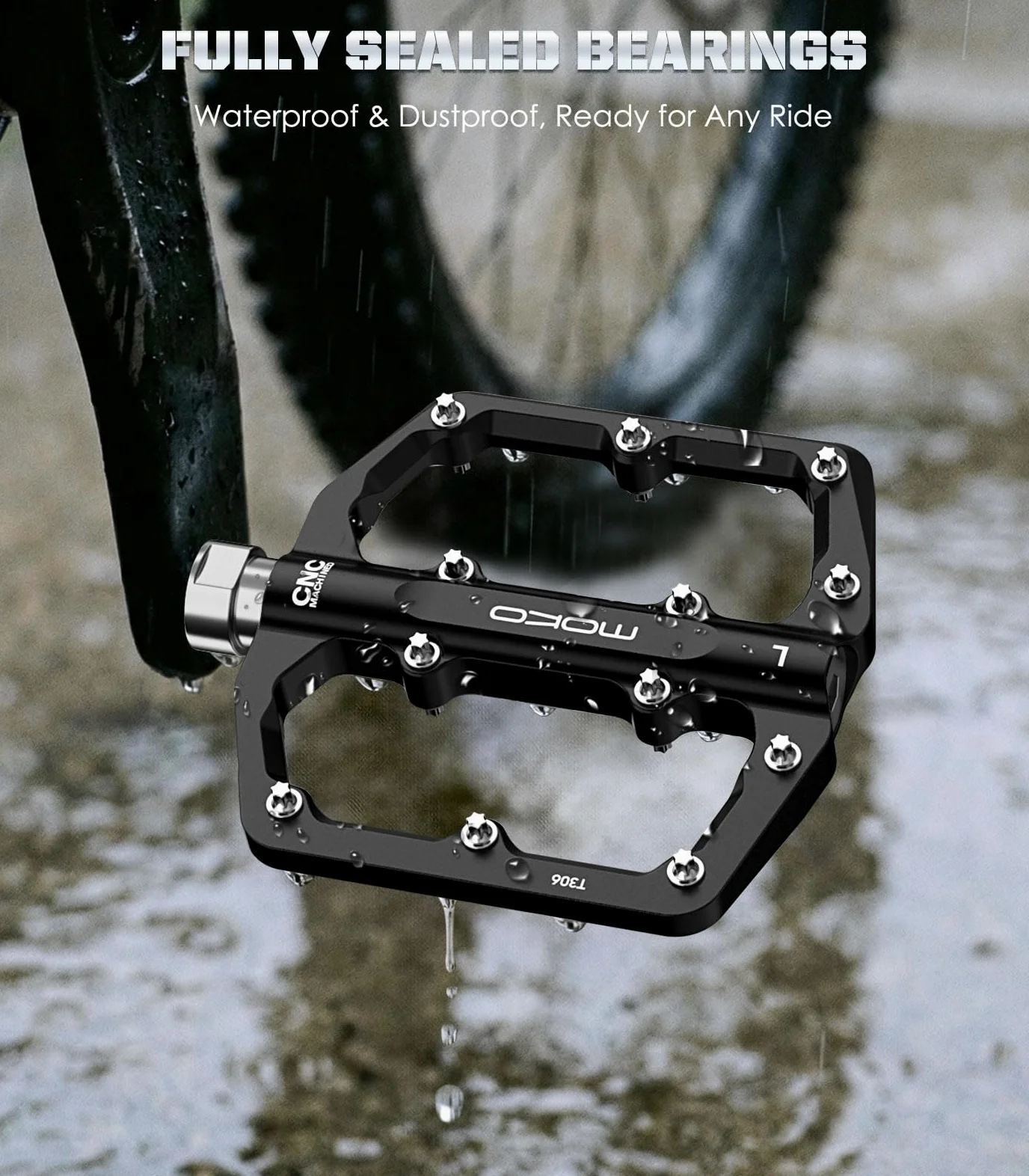 MoKo Pedales para Bicicleta de Montaña 2 Paquetes, Pedales de Aluminio Mecanizados CNC con 3 Rodamientos Sellados, 24 Clavos Antideslizantes, para Bicicleta de Carretera, Bicicleta Eléctrica