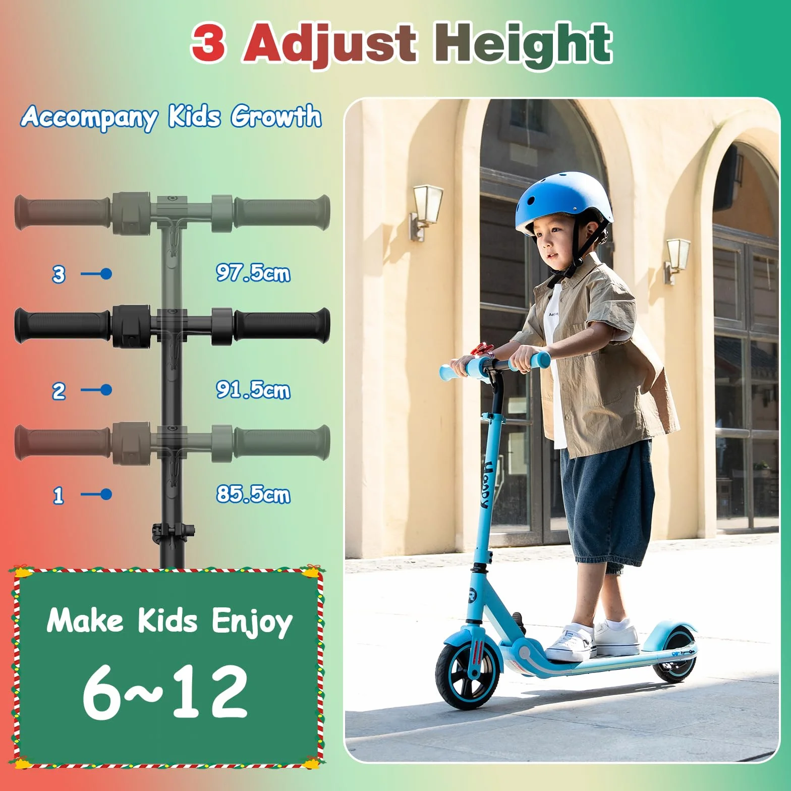RCB Patinete Eléctrico para Niños 6-12 Años, 150W Motor - Máx.16 Km/h - Luz LED Arcoíris - Plegable - Pantalla LED - Velocidad y Altura Ajustables, Regalo para niños y Adolescentes