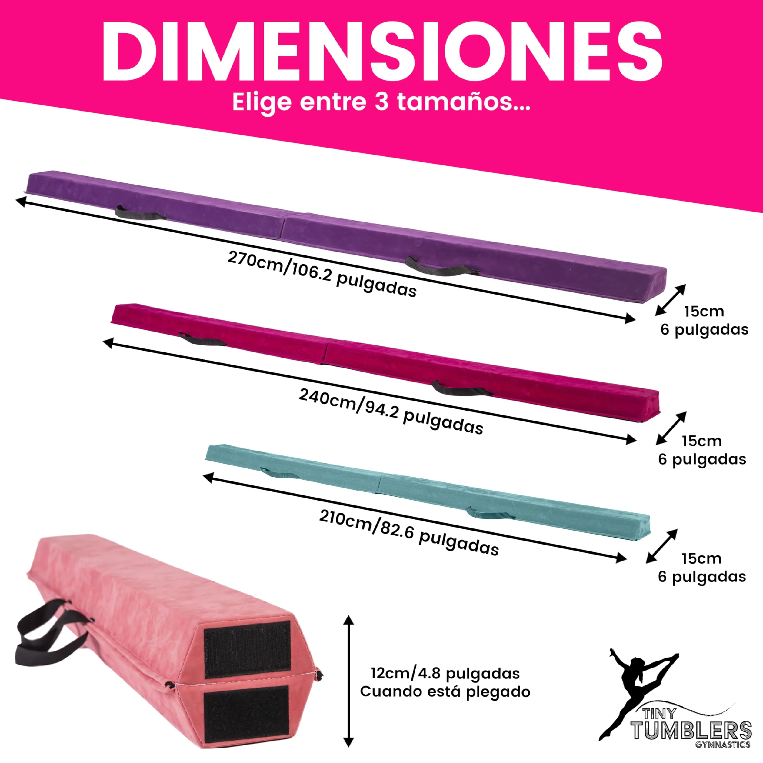 Barra de Equilibrio para niños - Tamaños 210/240/270/300cm Increíble Equipo de Equilibrio para niños en casa - Ante sintético, Espuma EVA de Alta Densidad - Correas de Transporte