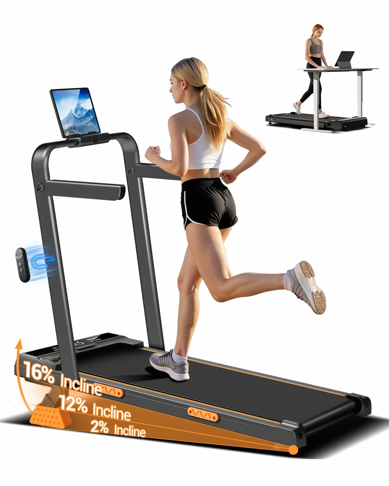 LONTEK 3.0HP Cinta de Andar Plegable 16%, 10KM/H Walking Pad 159 KG | Caminadora Para Casa, LED y Mando, 6 in 1 Cinta de Correr Inclinada con Asas， Ultrasilenciosa, Ideal Para Oficina