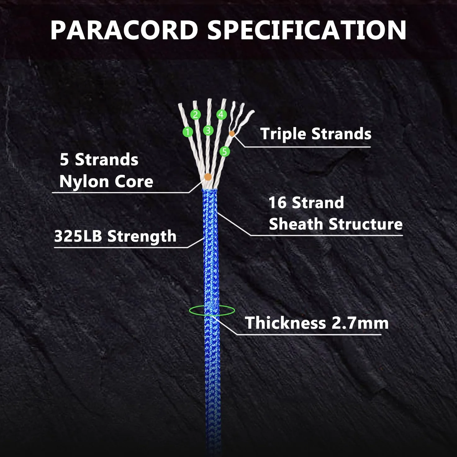 Paracord - Cuerda de paracaídas de 320 libras de diámetro de 2,7 mm - 5 hebras - 100 pies 200 pies, cuerda de paracaídas para camping, senderismo, pesca, al aire libre y bricolaje