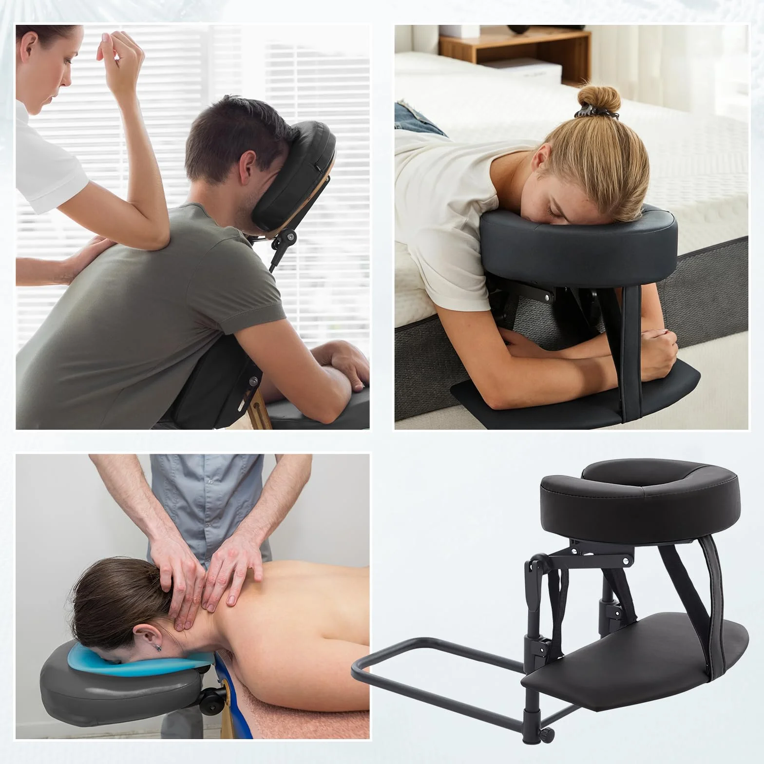 MagiDeal Reposacabezas para Colchón Almohada de Masaje Boca Abajo Altura Ajustable Multifunción Cojín de Relajación Facial Negro