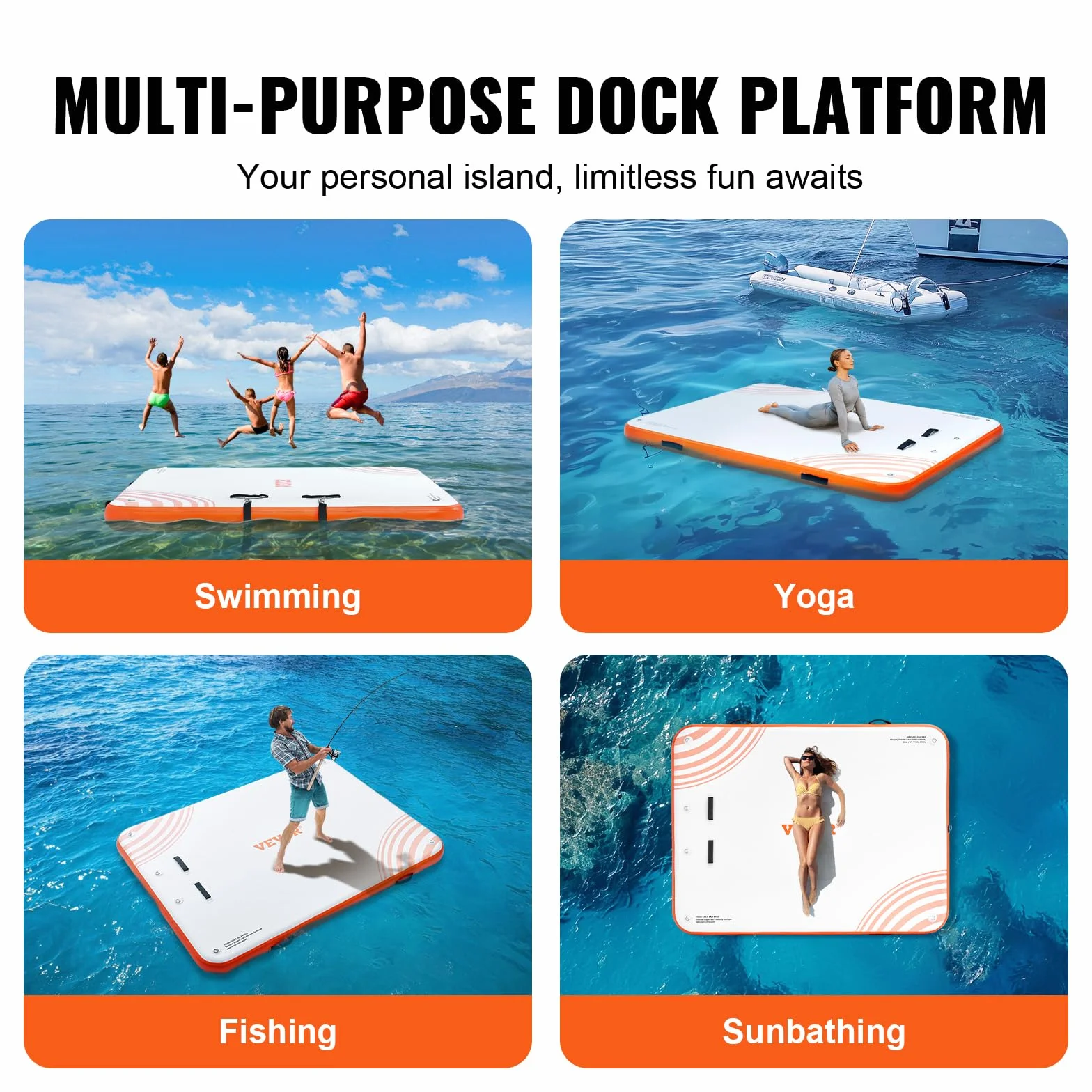 VEVOR Muelle Flotante Inflable, Plataforma de Muelle Inflable, tapete Flotante de Agua Antideslizante con Escalera Desmontable y Bolsa de Transporte portátil, Plataforma Flotante para Isla para