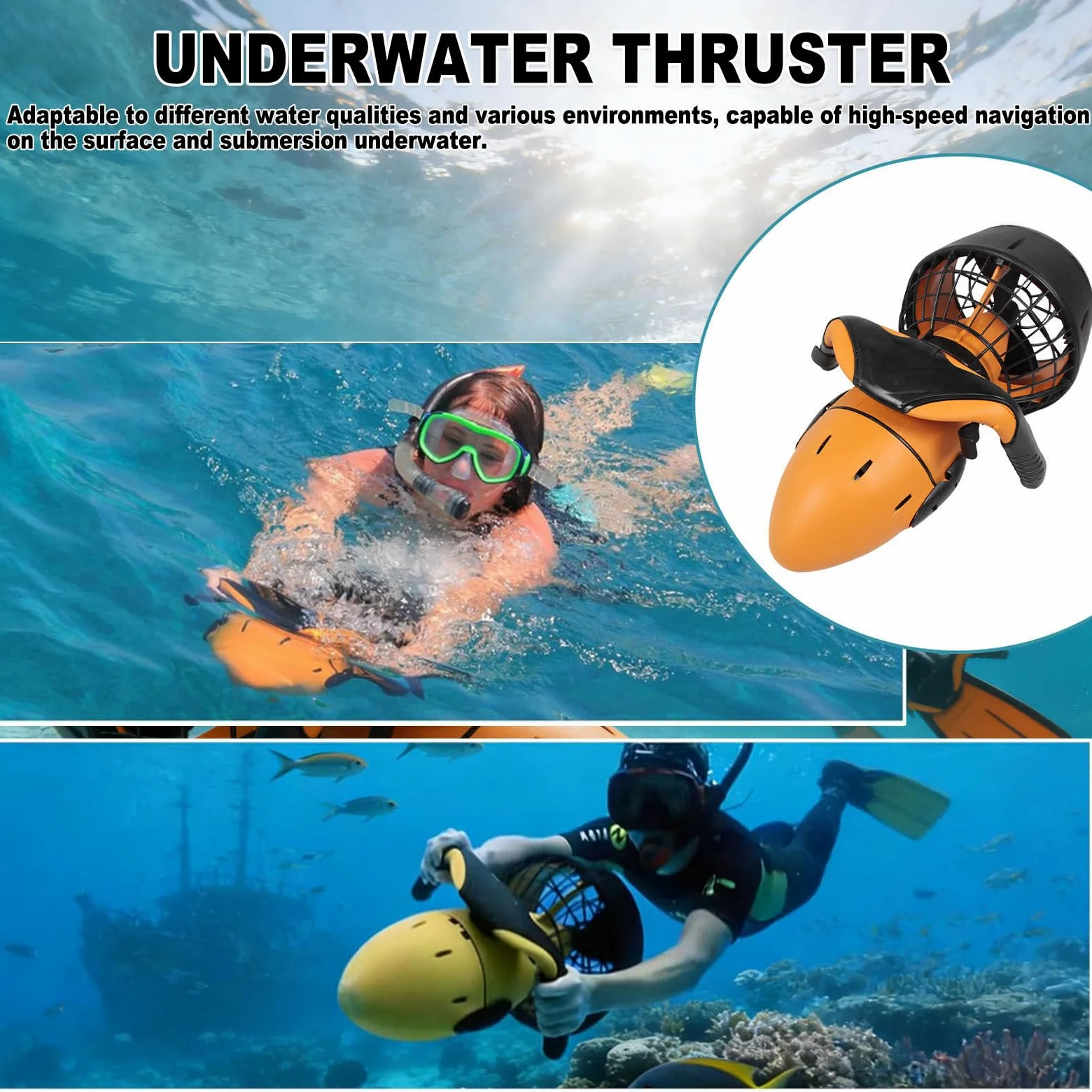 Scooter Submarino, Moto Acuática para Adultos, Propulsor Submarino, Natación, Surf, Scooter Acuático Eléctrico para Buceo, Esnórquel Y Piscina. 300W