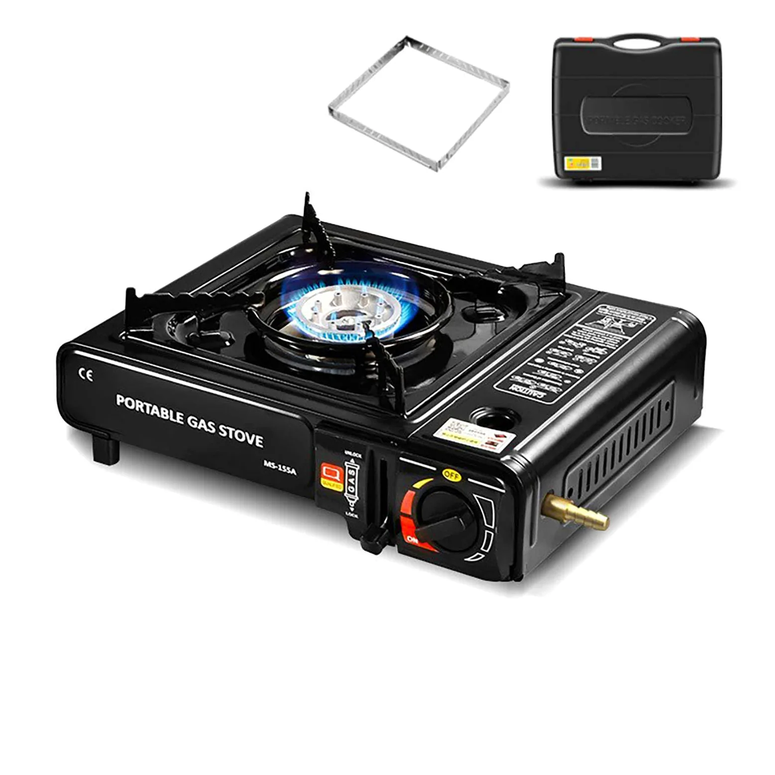 Estufa de acampada, cocina de gas portátil compacta, estufa de gas de un solo quemador, con funda de transporte, para el hogar, restaurante, interiores y exteriores