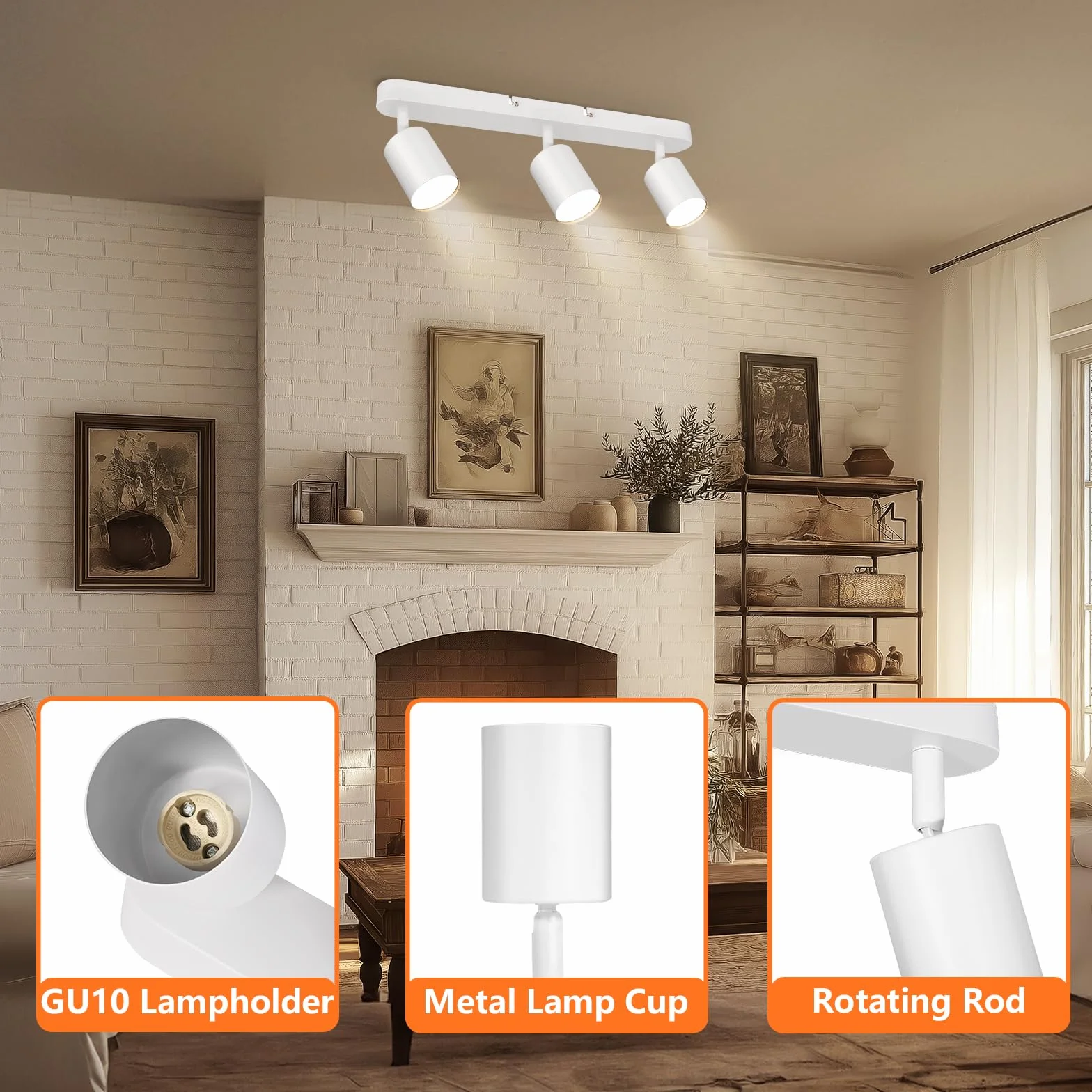 Ketom GU10 Lámpara de Techo 3 Focos Ajustables Giratorios Blanco Orientable Moderna Cocina Salón Dormitorio Sin Bombilla