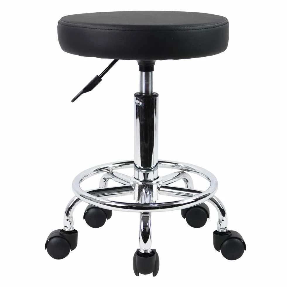KKTONER Taburete Redondo de Cuero PU Giratorio Ajuste de Altura SPA Salón Silla de Trabajo (Black)
