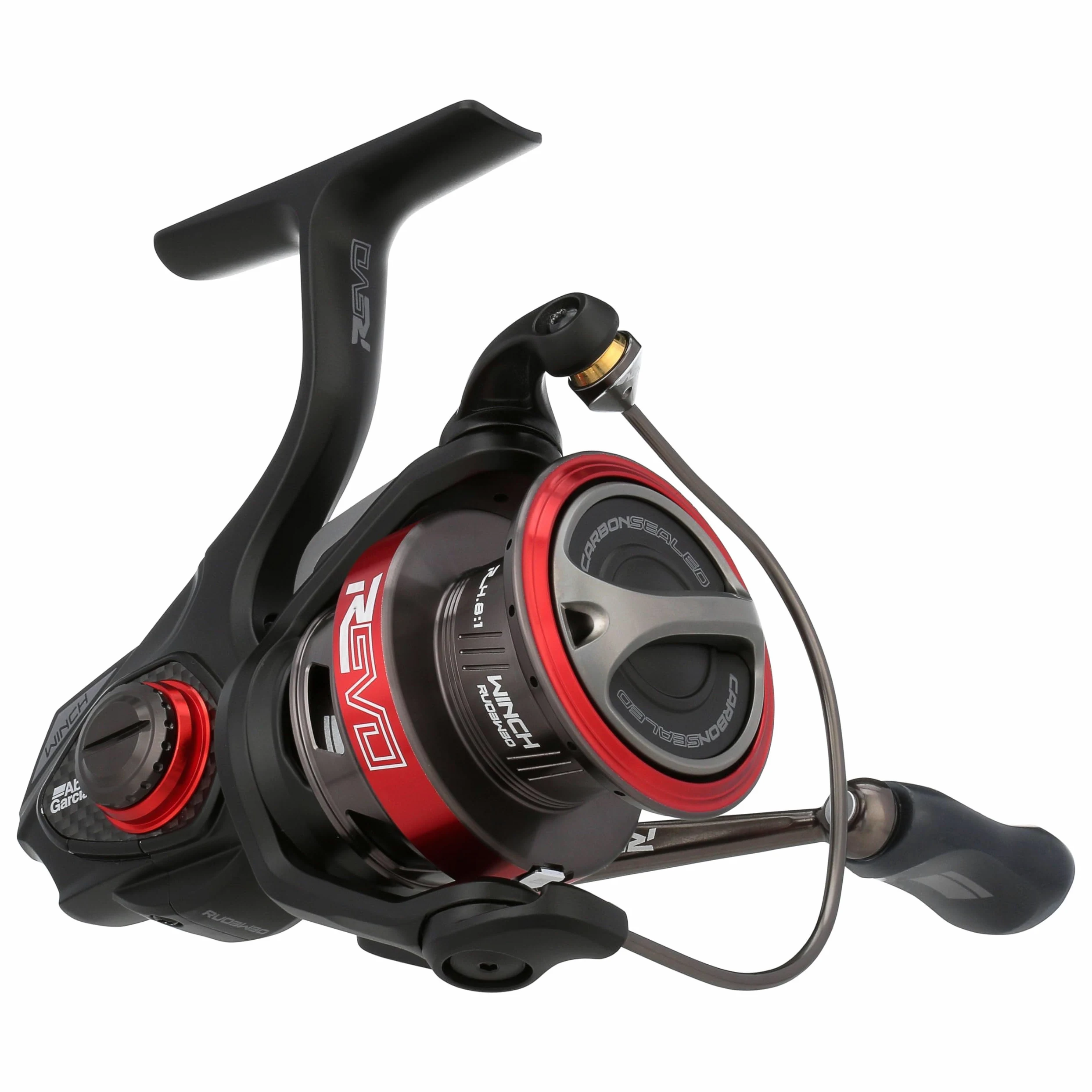 Abu Garcia Carrete Giratorio, carretes giratorios Revo Winch, Pesca de Depredadores, Pescador de Agua Dulce, Perca, Lucio, lucioperca, Negro, Robusto y Ligero, 9+1 rodamientos, 30