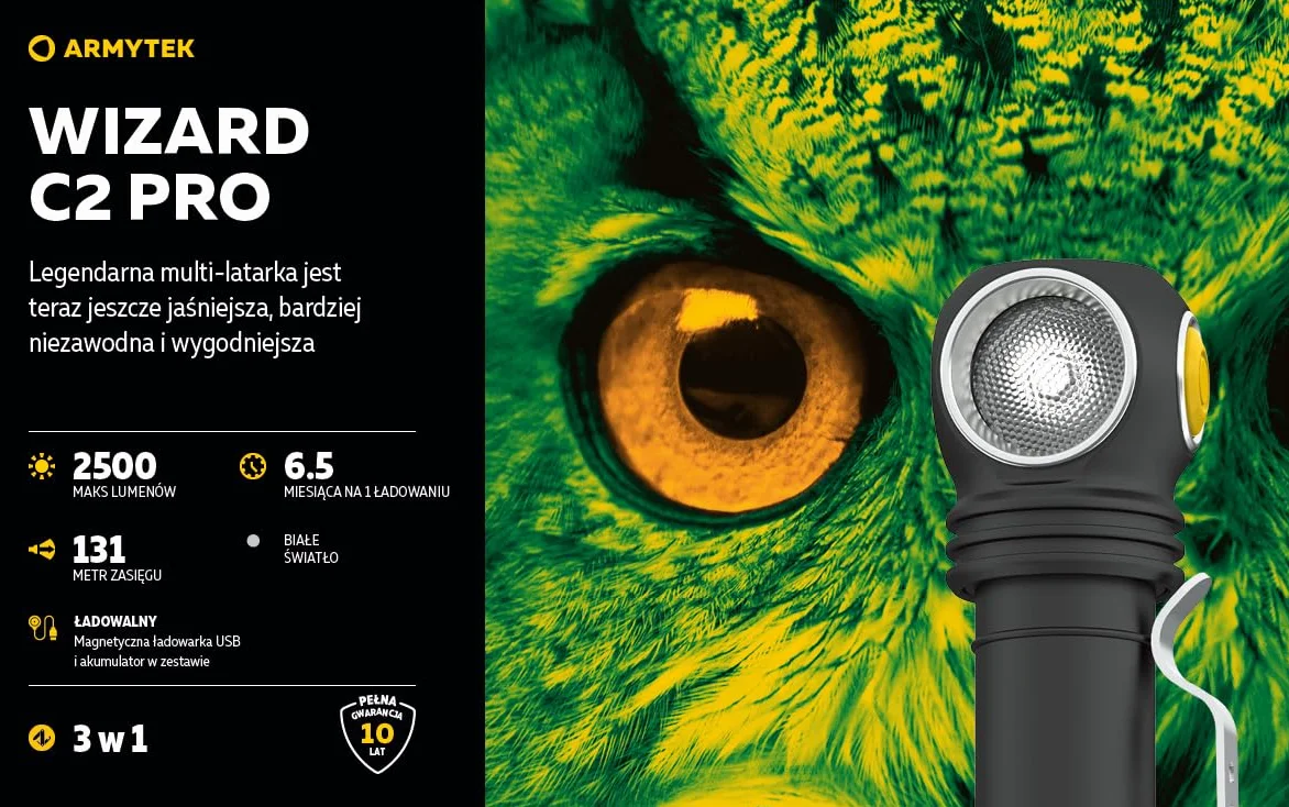 Linterna frontal LED Wizard C2 Pro DE v4 blanco frío Multifunción Recargable por USB + Batería 18650 Li-Ion