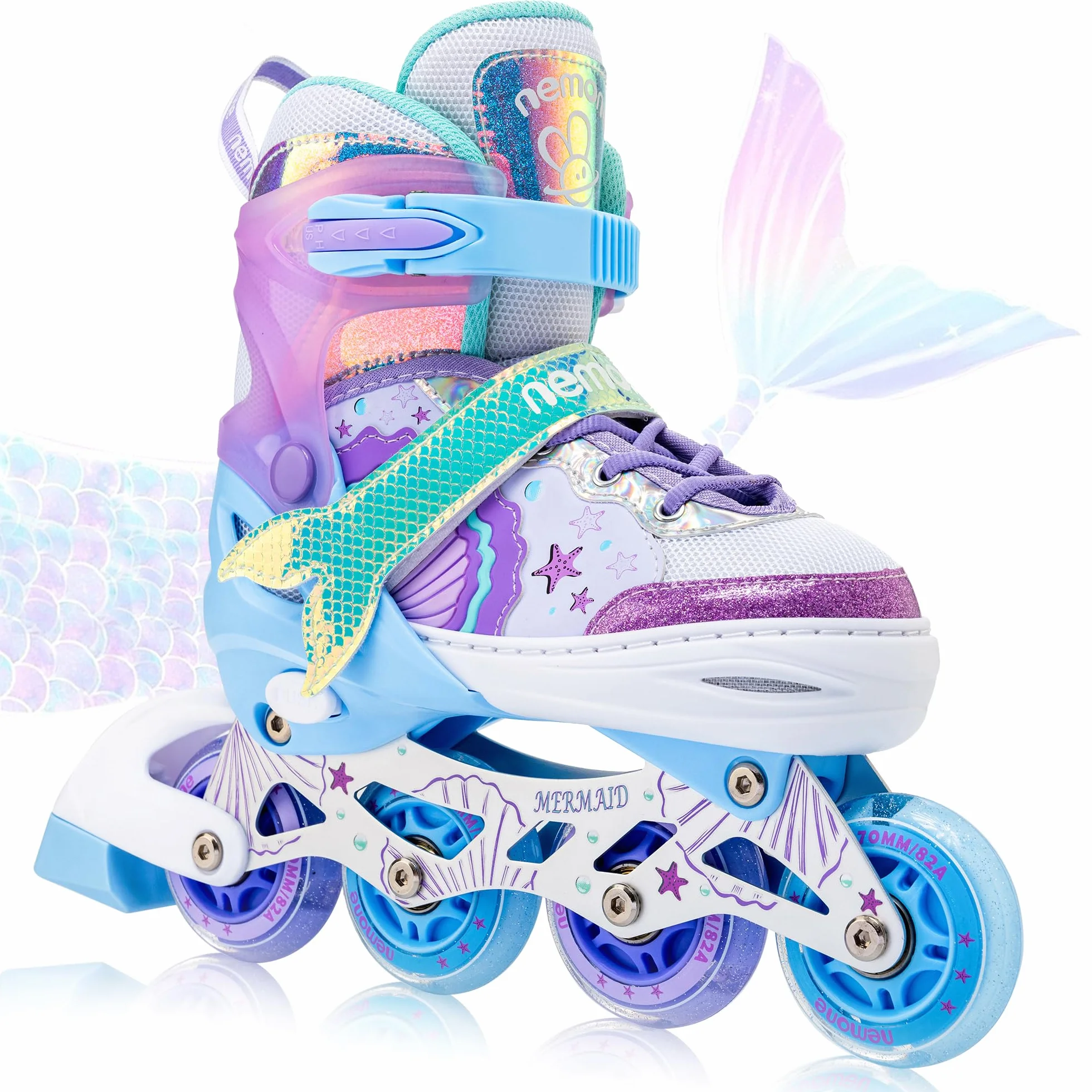 NEMONE Sirenita Patines en línea Niñas Ajustable 4 Ruedas para Niño Principiantes