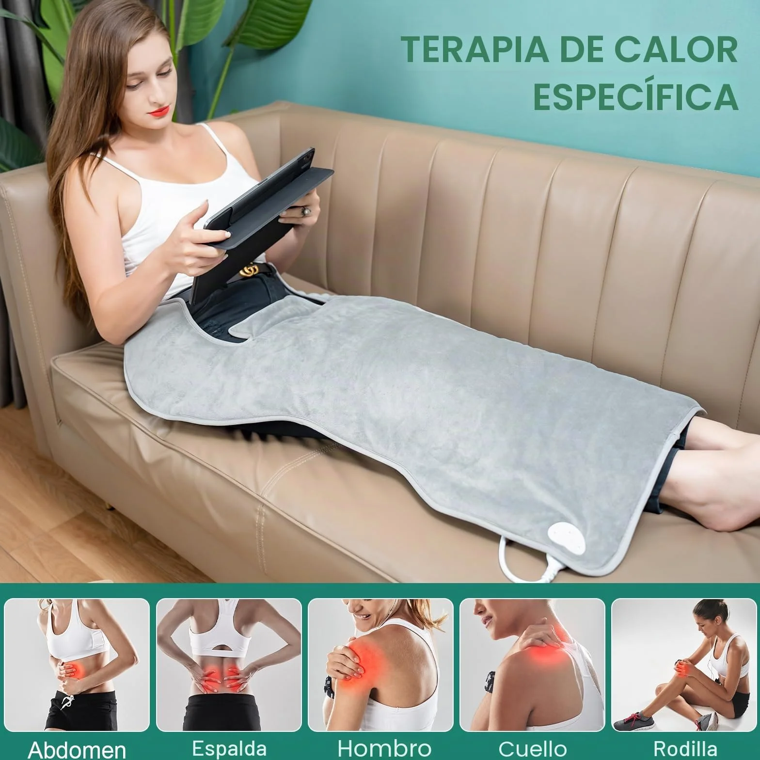 Cojín térmico para espalda, hombros y cuello, con apagado automático, lavable a máquina, 6 niveles de temperatura, con 4 temporizadores, almohadilla térmica para la espalda (100 x 60 cm)