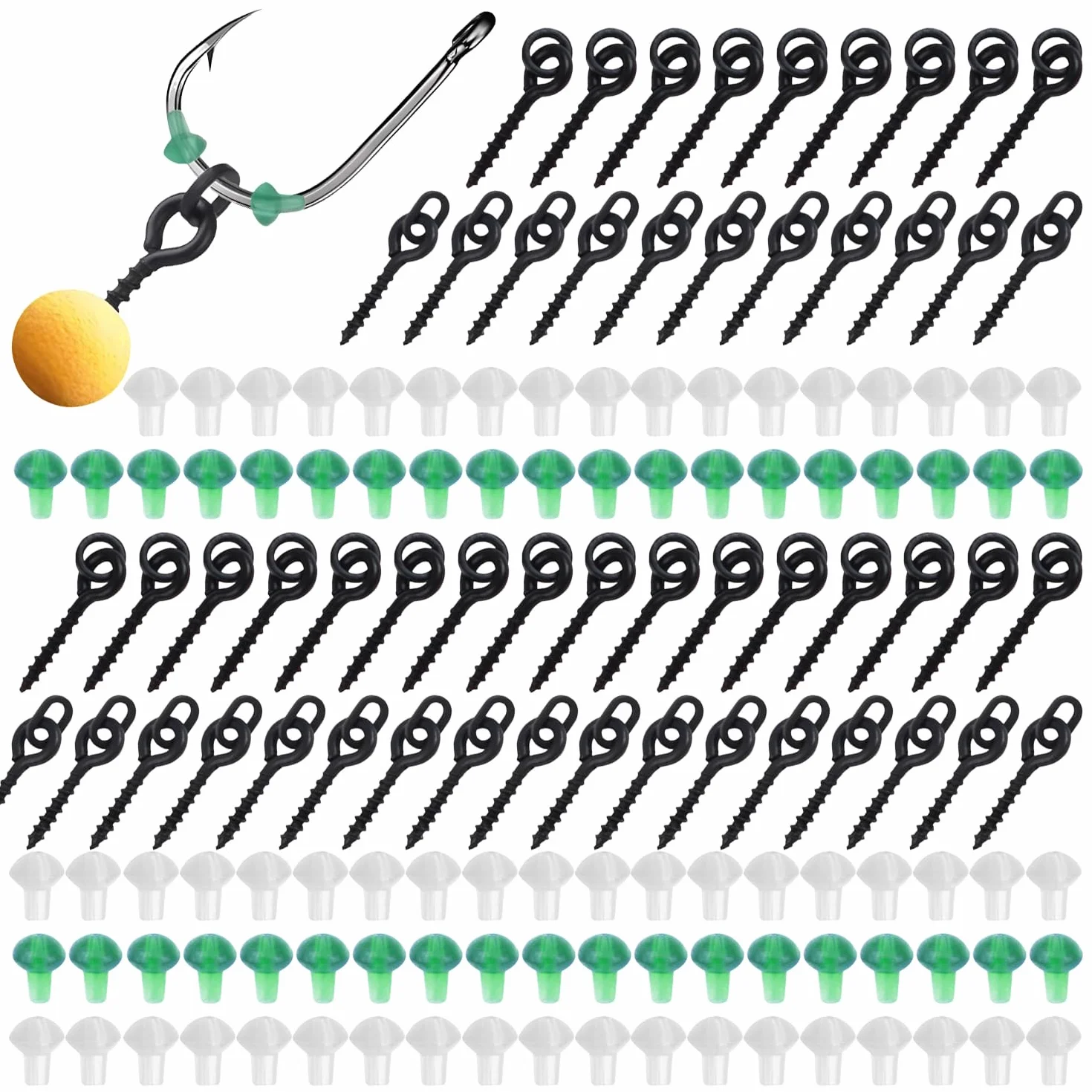 Tornillos para Cebo de Pesca Gancho para Cuentas de Goma Gancho para Carpa para Pescar Set de Accesorios de Pesca 100 Tornillos para Cebo y 100 Puntas de Seguridad