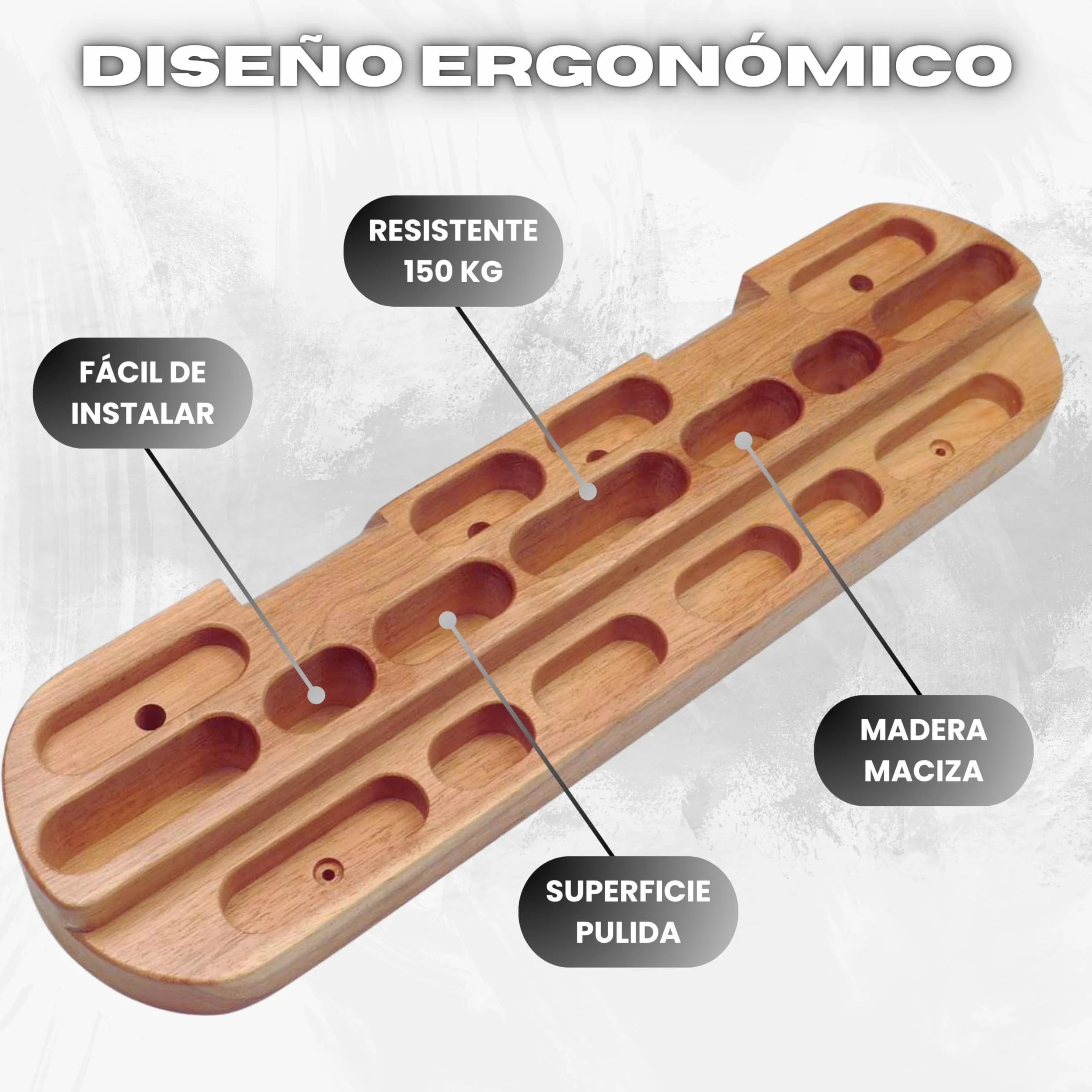 Hangboard Tabla Entrenamiento Escalada Multipresa Escalada Hangboard Escalada — Tabla de Madera Extragrande 60 cm, Resistente 150 kg, con Presas Variadas para Fuerza y Técnica en Casa o Gimnasio