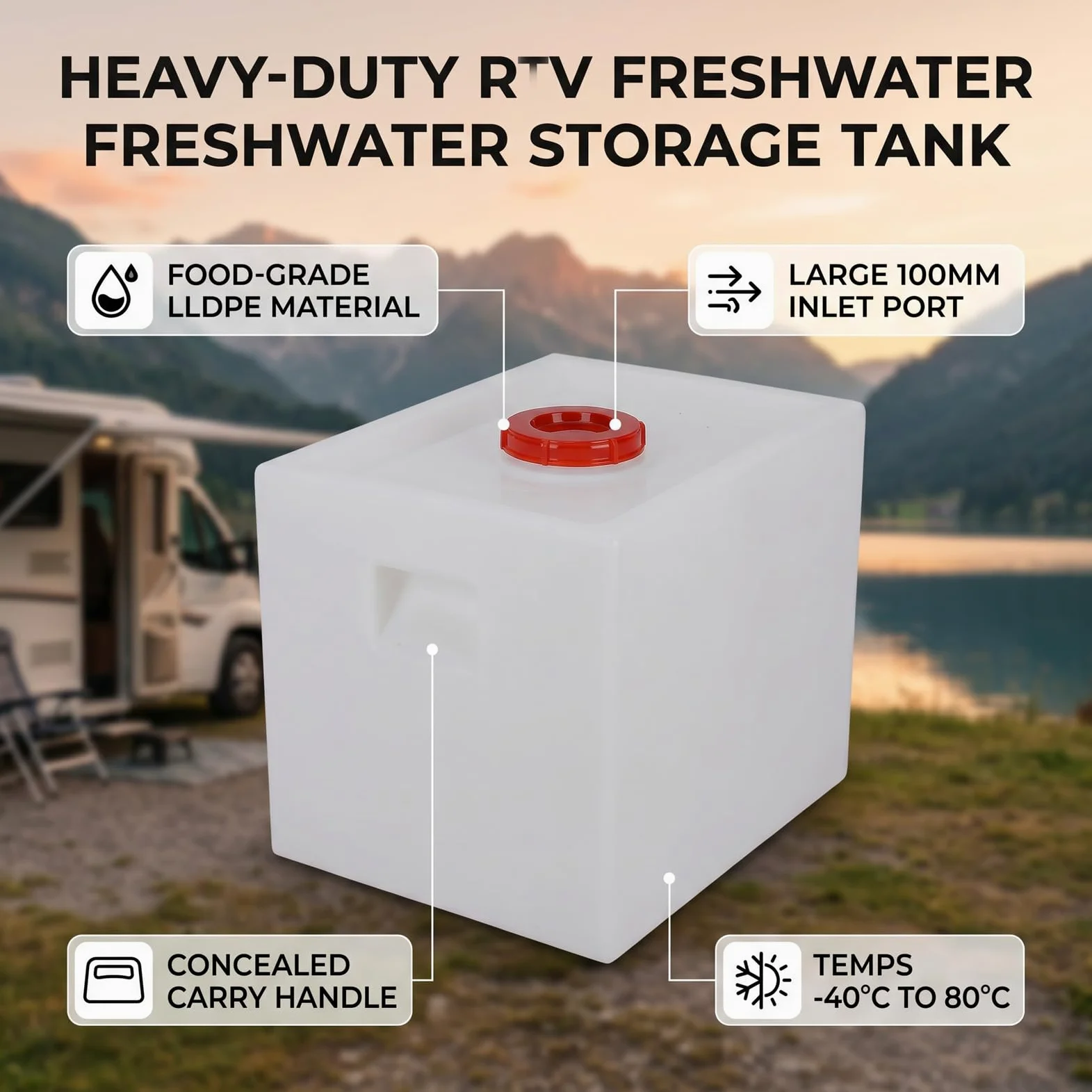 Acouto Tanque de Agua Dulce para Vehículos Recreativos de 14 Galones, 21,46 X 13,78 X 13,78 Pulgadas, LLDPE de Grado Alimenticio, Tanque de Retención de Agua de una Pieza sin Costuras
