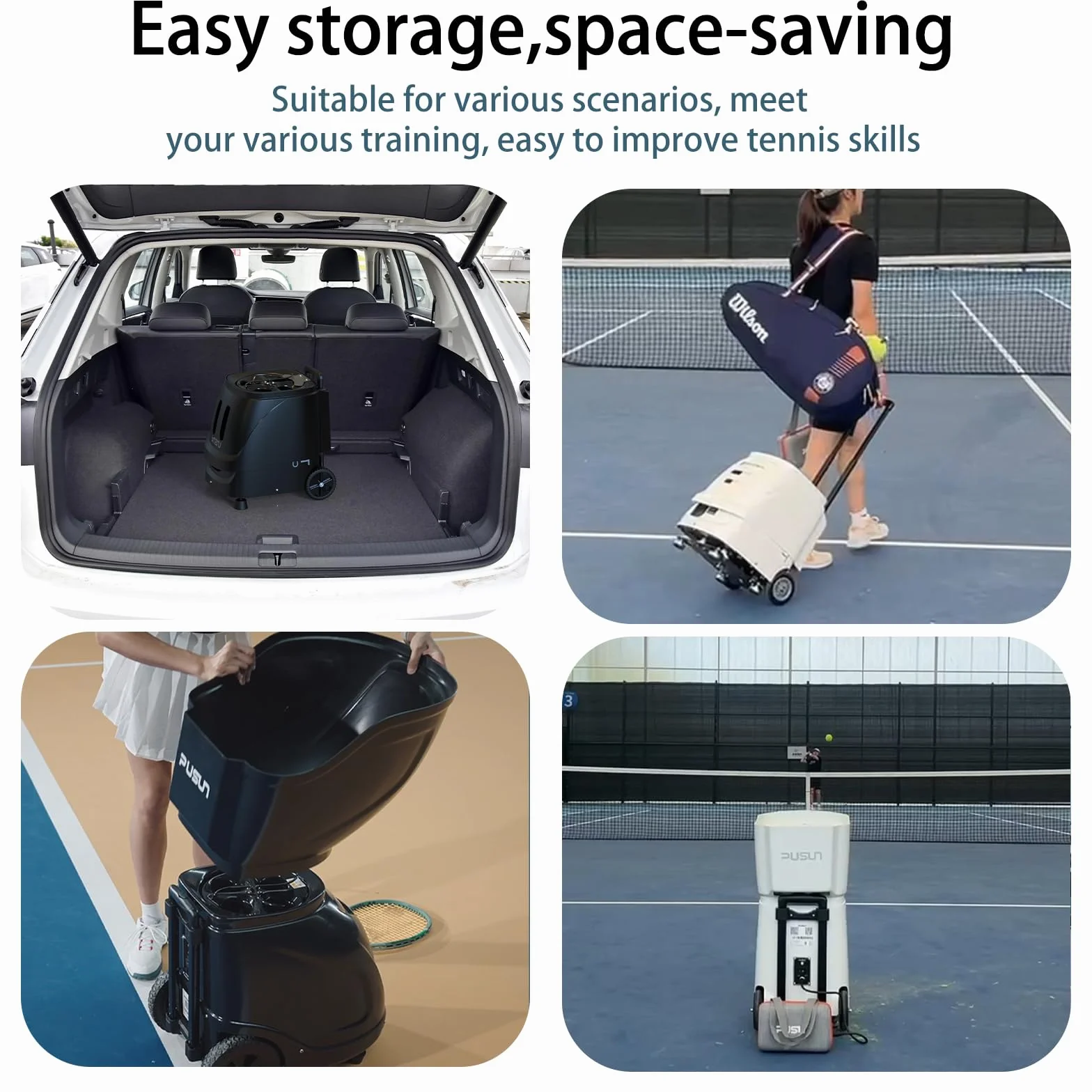 PUSUN Padel-Smart PRO-Máquina profesional de pelotas de pádel con tecnología de giro interno - Control inteligente por aplicación - Capacidad de más de 100 pelotas - 4-6 horas de duración de la