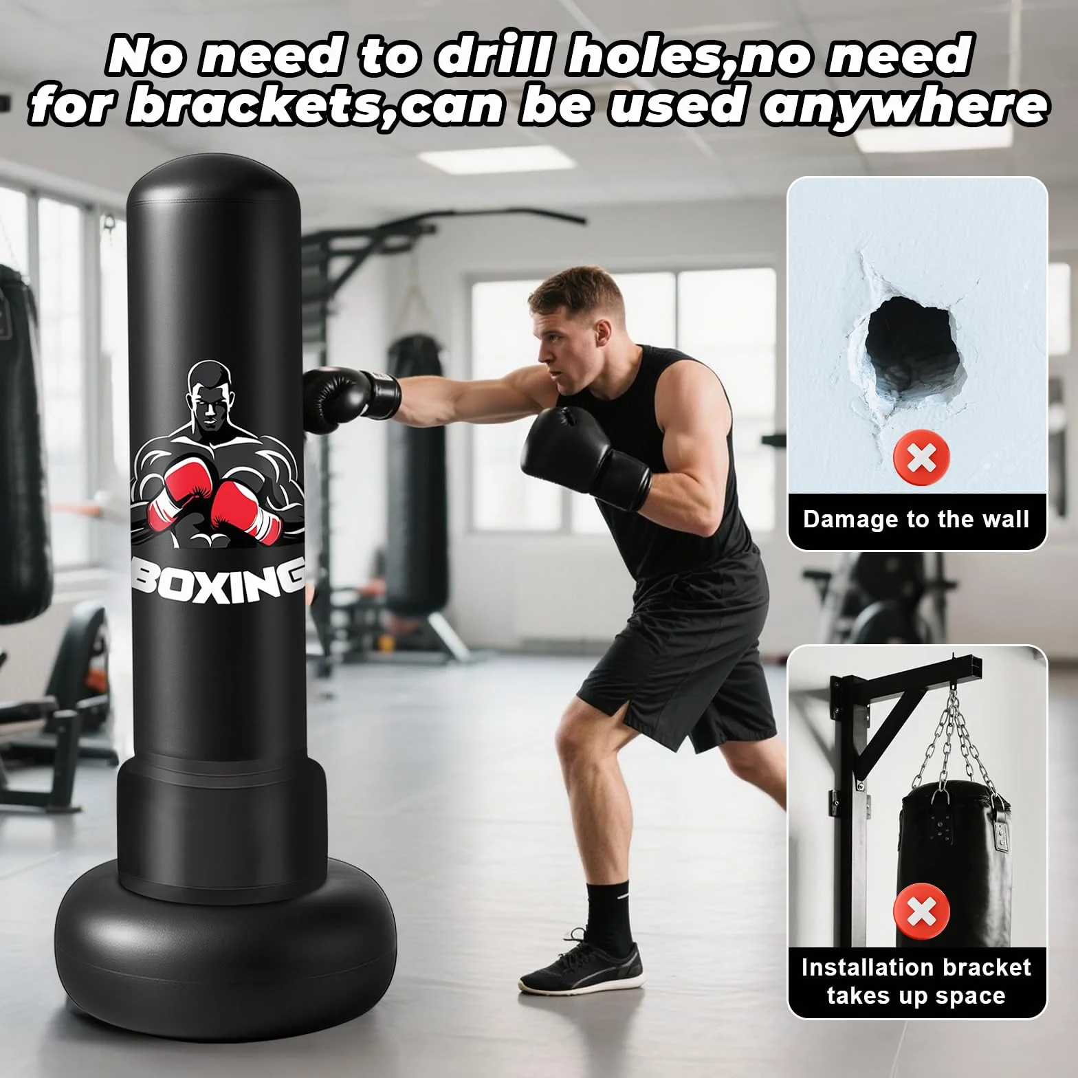 Saco de Boxeo Adultos, 180cm Sacos de Boxeo de Pie on Guantes y Bomba de Aire, Punching Ball Inflable Entrenamiento para Karate, Kickboxing, PVC Fitness Boxeo Regalo Ideal