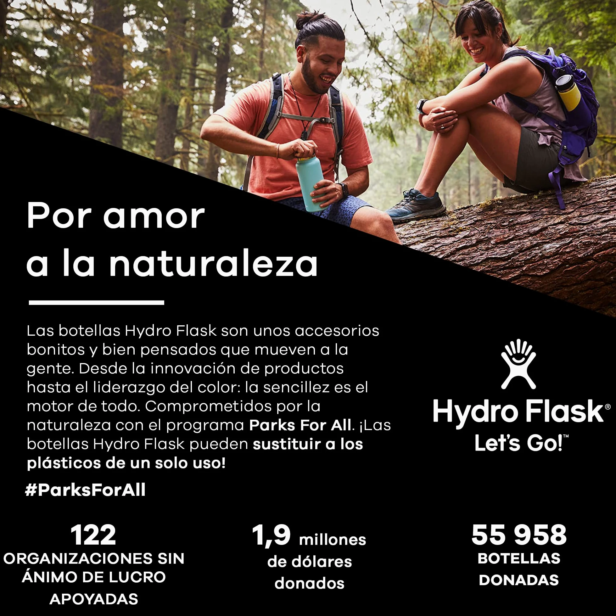 Hydro Flask - Trail series - Botella Isotérmica Ligera 621 ml (21 oz) - Botella Reutilizable de Acero Inoxidable y Aislamiento al Vacío con Tapón Flex Hermético - Wide Mouth - Obsidian