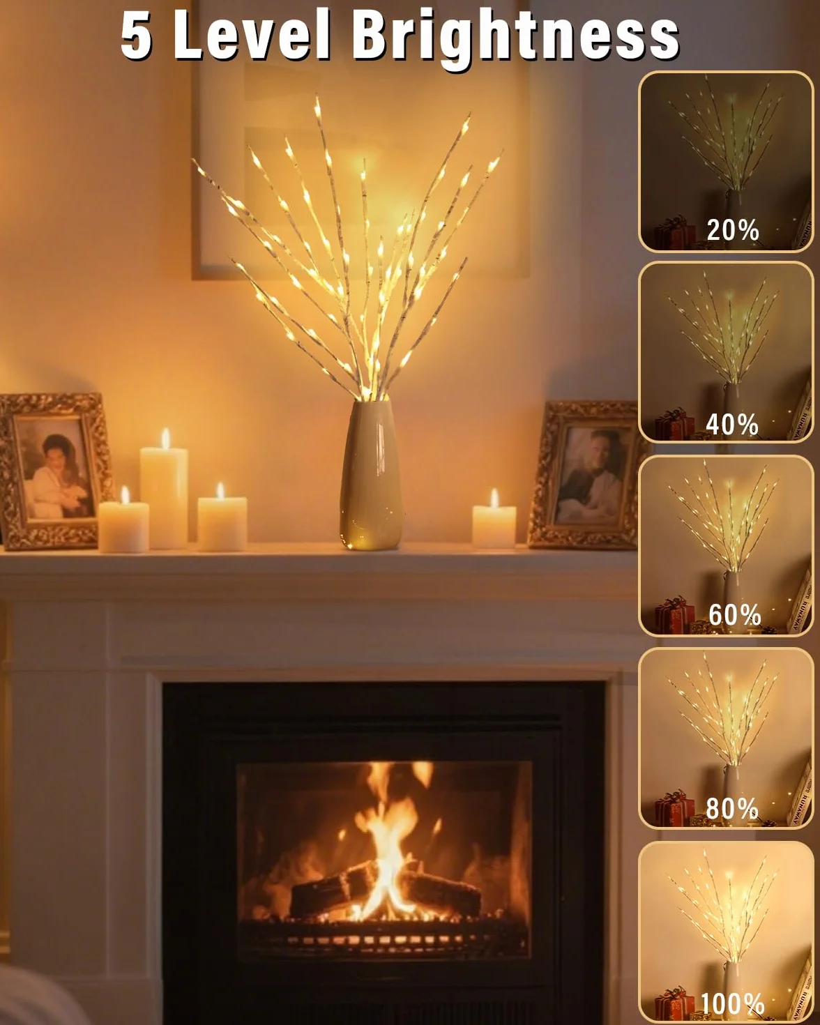 Kinamy Juego de 3 Ramas de Luz LED 60 LED 8 Modos Luces Arbol Navidad Control Remoto Temporizador