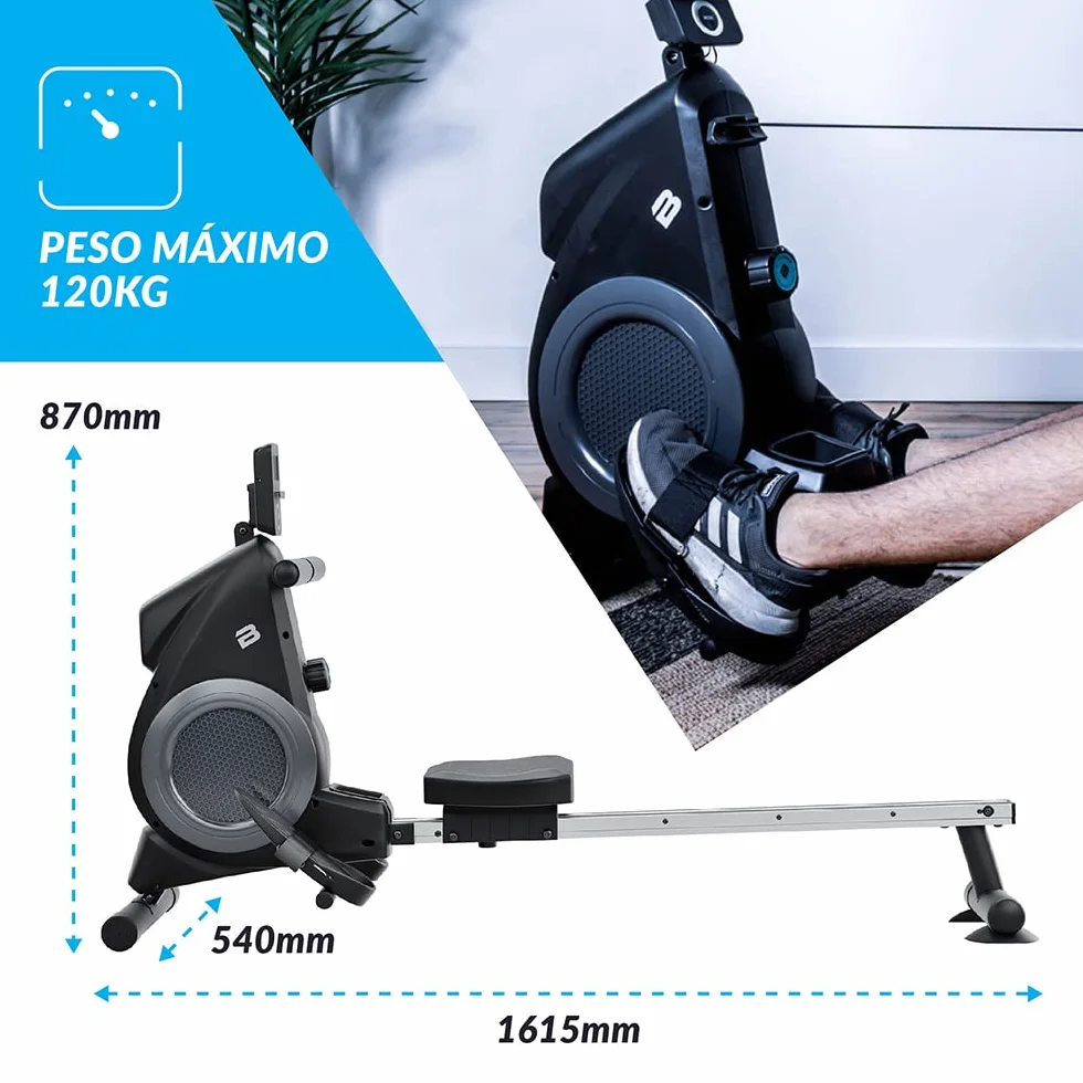 Máquina de Remo Blade FIT de Bluefin Fitness | Compatible con Kinomap | Máquinas de Remo para Casa/Plegable | Consola Digital LCD | App para Móvil | Máquina de Remo Plegable para Casa