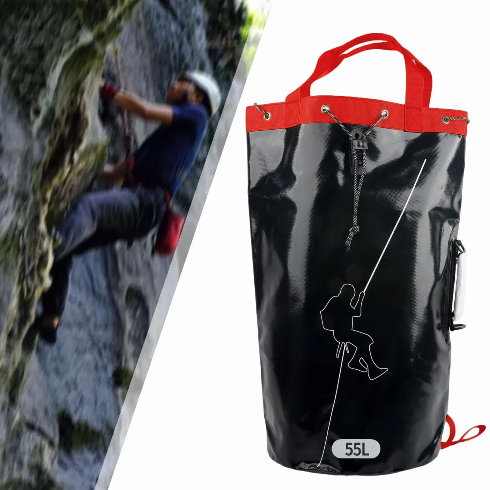 Bolsa de Engranaje de Cuerda de trepadora Mochila de Engranaje de Escalada 3 bucles de Cuerda empotrados de Fondo Reforzado PVC para montañismo
