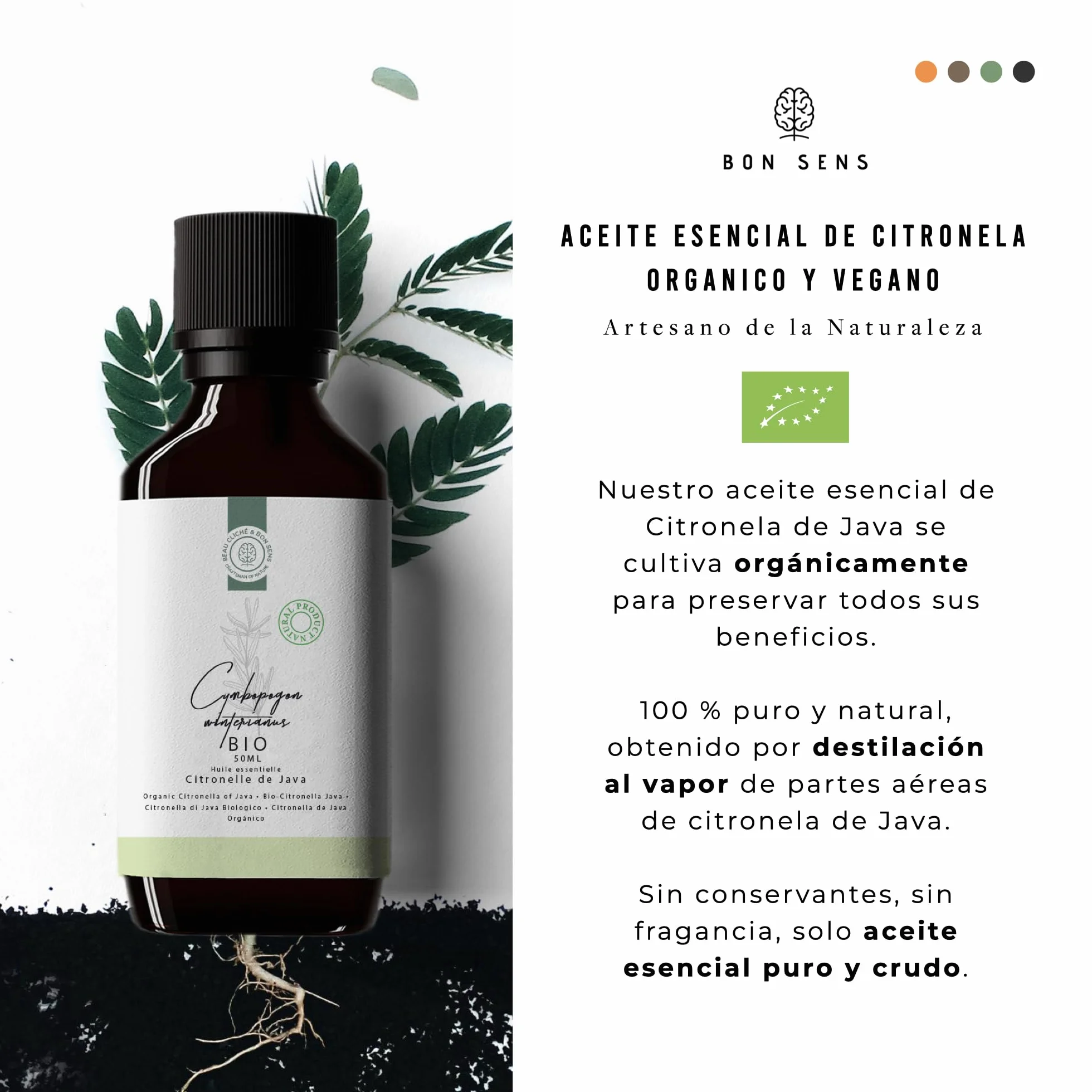 Aceite esencial de Citronela BIO 50ml - 100% Puro y Orgánico - Repelente Natural Antimosquitos