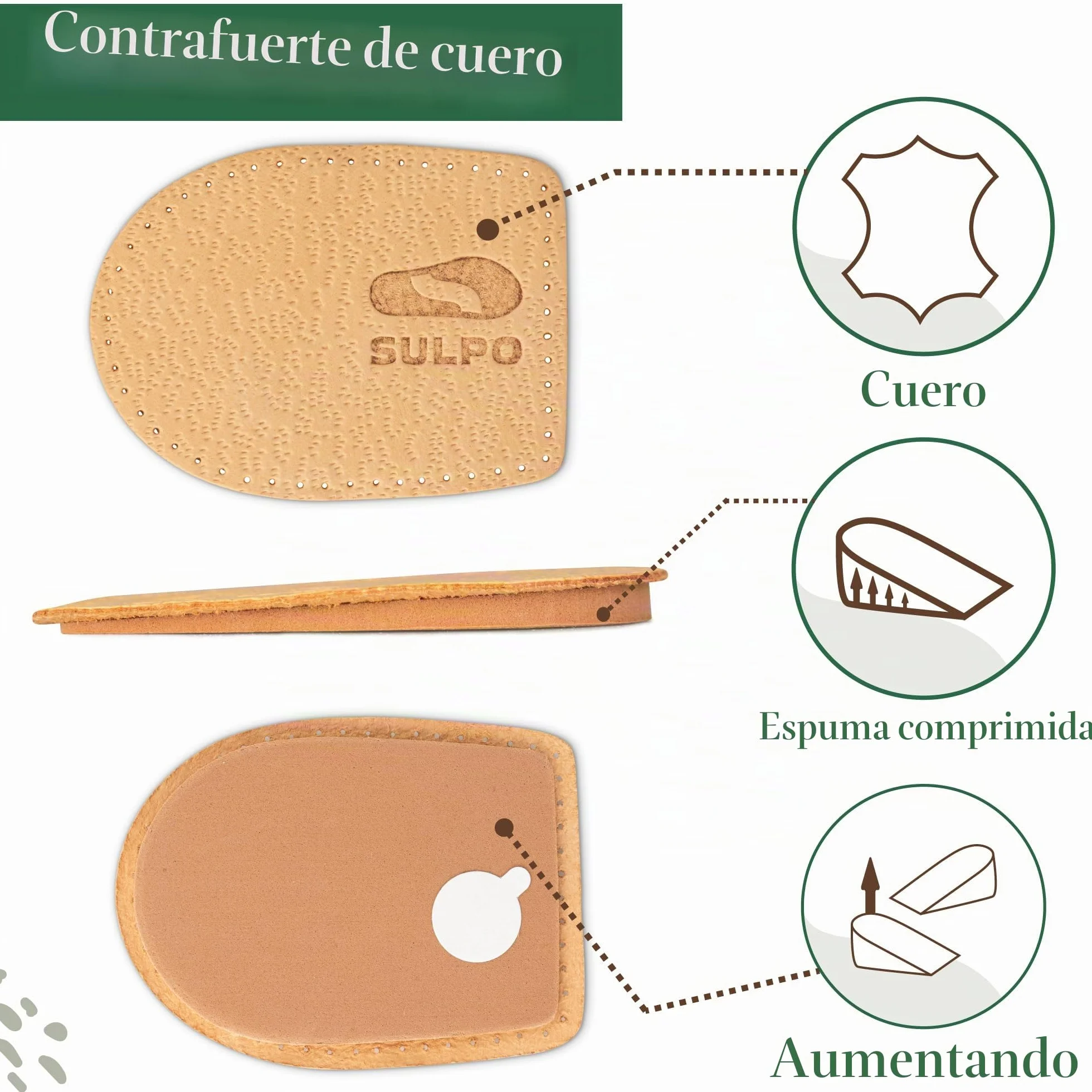 Sulpo 2 Pares Plantillas Talón para Zapatos Hombre Mujer - Elevador Talón Beige 5 mm Talla 41-46