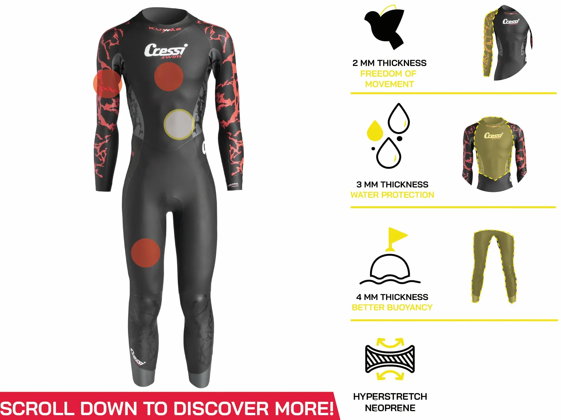 Cressi Kuwae Man Monop. Swimsuit 2/3/4mm Traje de natación de una Sola Pieza, Hombres