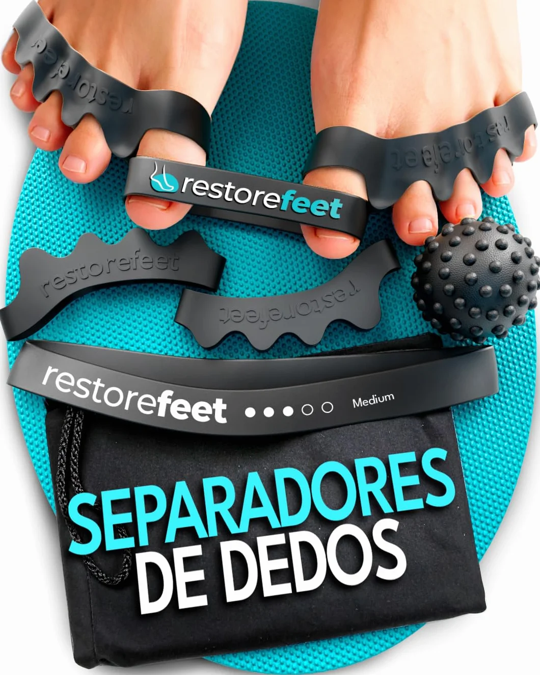 Kit Barefoot 5 en 1 Separadores de Dedos Bandas Elásticas Pelota Miofascial para Pies