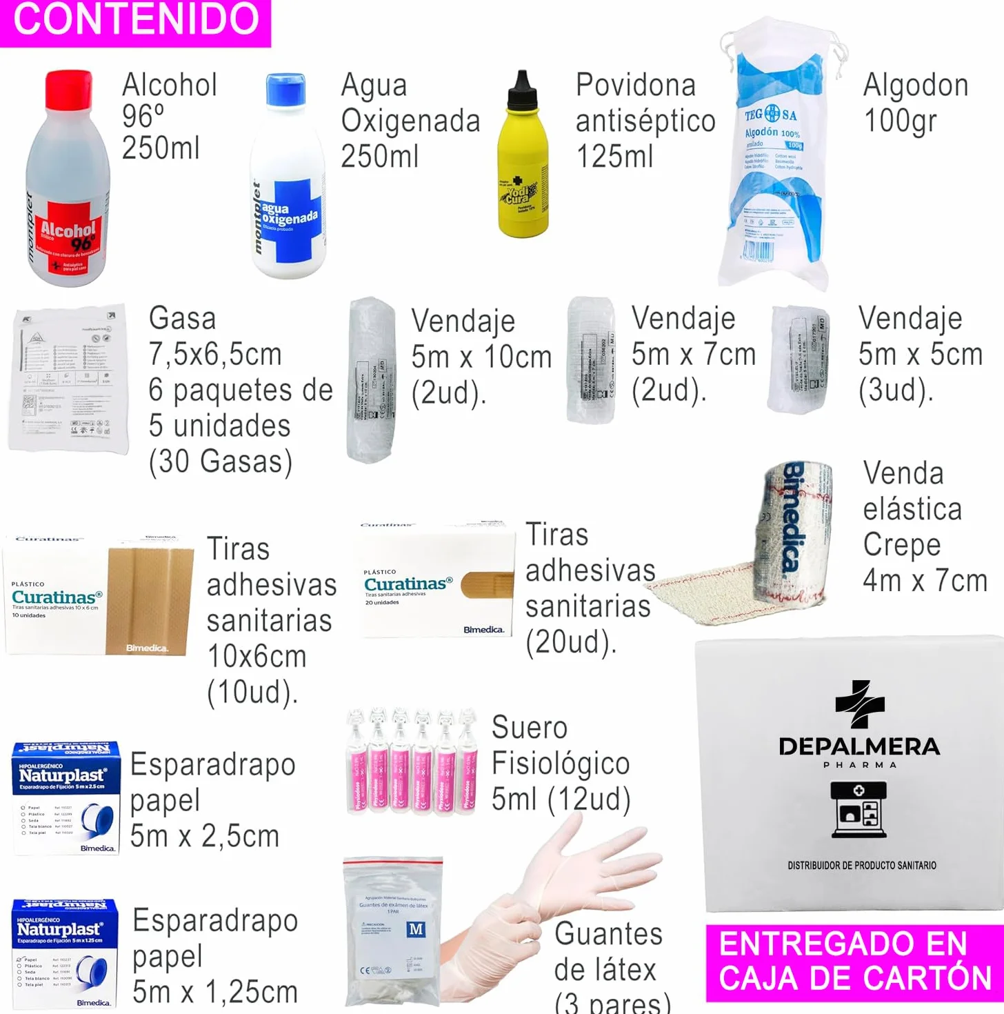 Kit de Reposición para Botiquín de Primeros Auxilios Homologado, Accesorios para Armario o Maletín