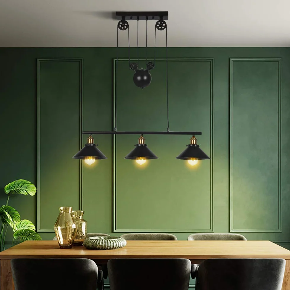 Lámpara de techo regulable industrial rústica vintage tres luces para cocina comedor