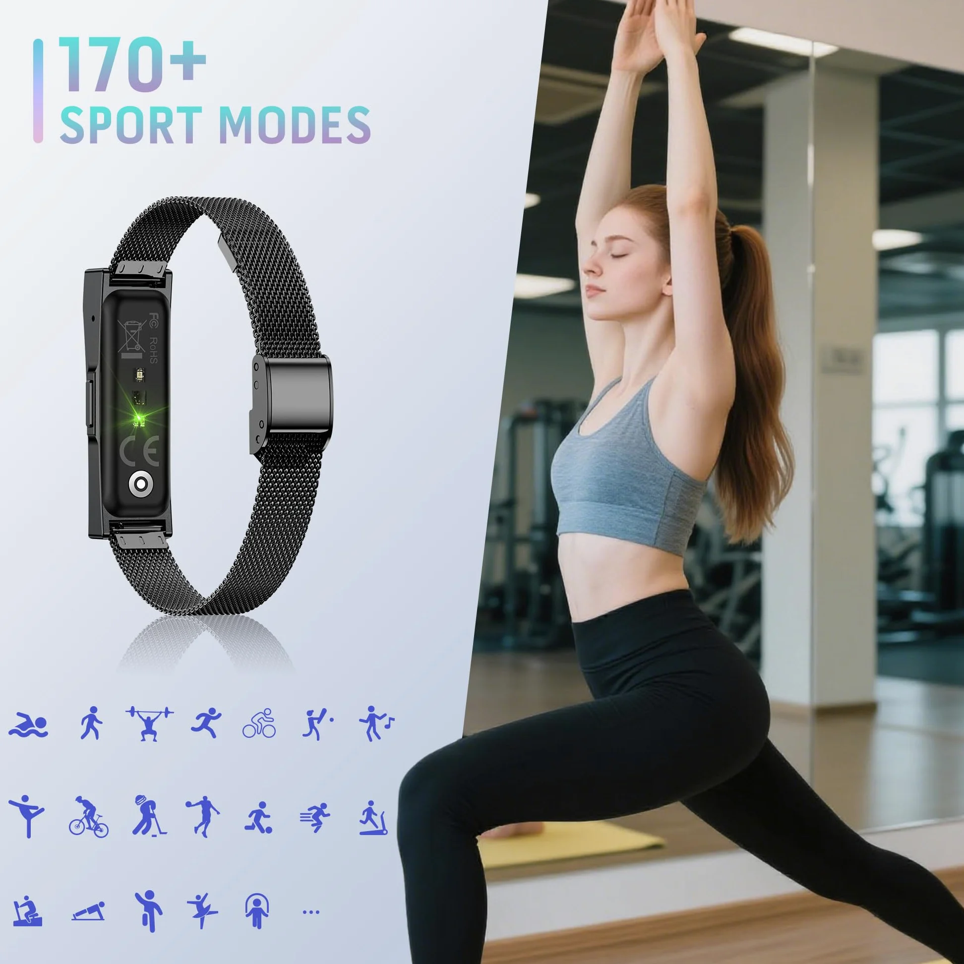 Reloj Deportivo con 170 Deportes, Podómetro Reloj Inteligente Mujer | gps pulsera actividad, notificaciones bluetooth, monitor de sueño, frecuencia cardíaca, spo2, impermeable para android/ios