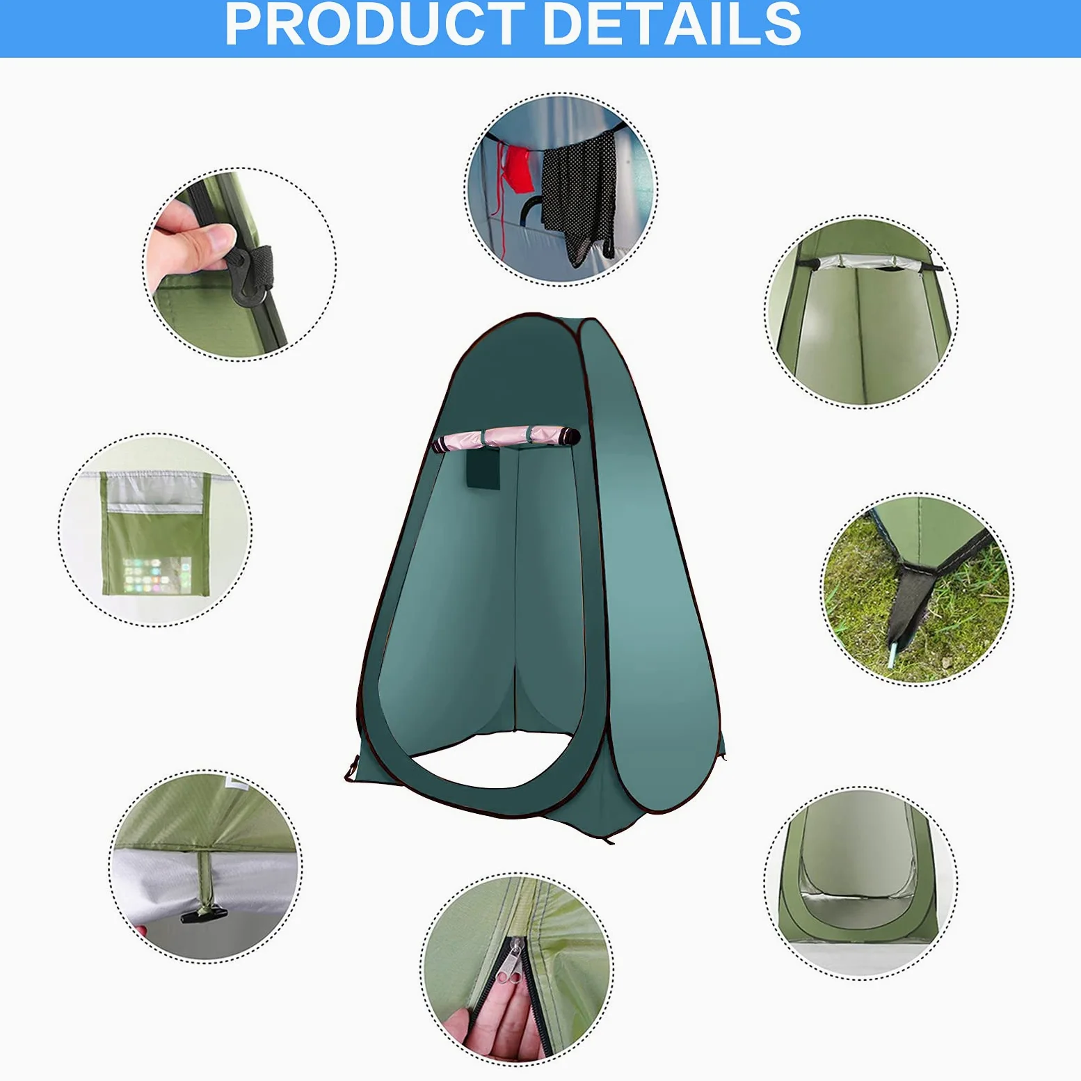 Tienda de ducha emergente portátil refugio privacidad con bolsa transporte verde