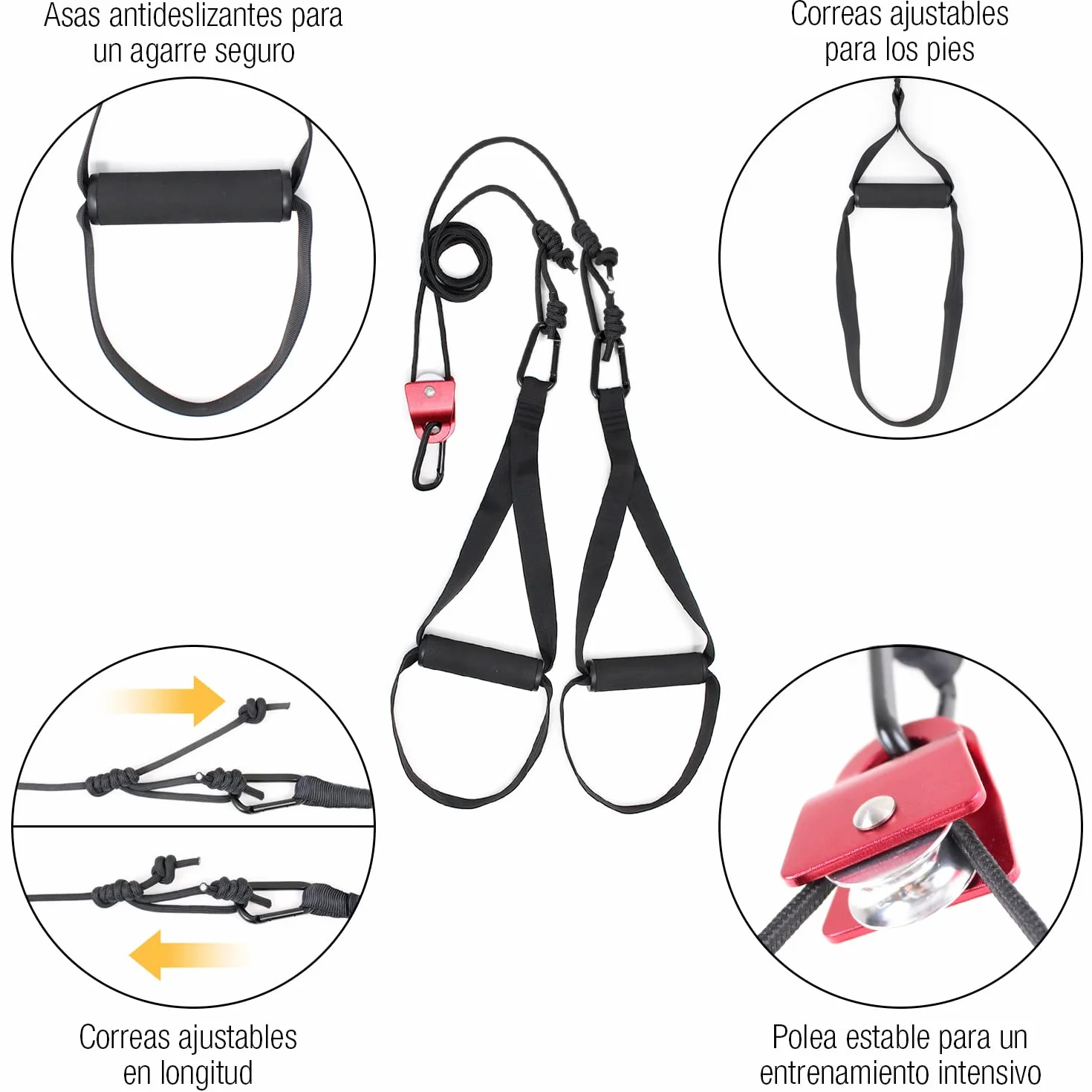 High Pulse Entrenamiento Suspension (7 Piezas) – Kit Fitness + polea, Anclaje para Puerta, fijación para Pared, póster, Cartel para Puerta, Funda y Banda de Resistencia