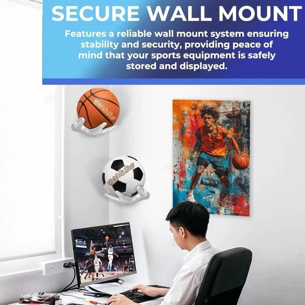 Estante Almacenamiento Baloncesto 22x17cm Soporte Pared Balonmano con 3 Tornillos, Soporte de Decoración Artística, Apto para Baloncesto, Fútbol, Fútbol