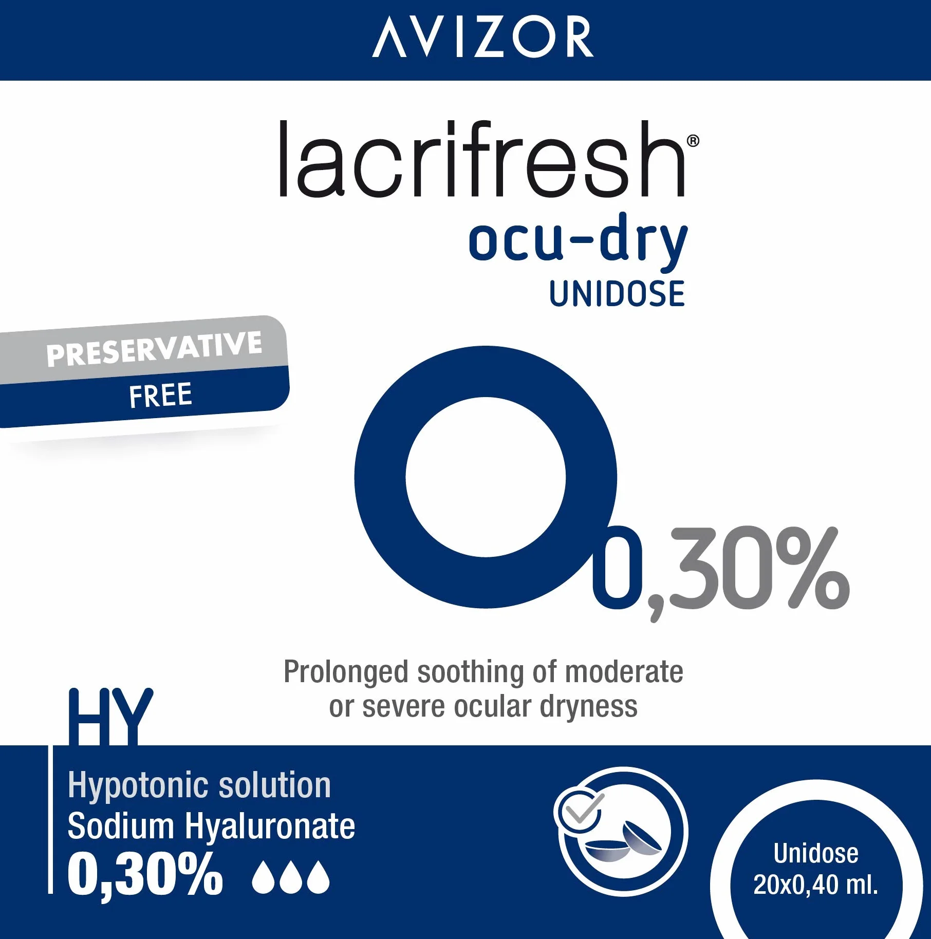Avizor Lacrifresh Ocu-Dry 0,30% Monodosis Gotas Oculares Pack 20 Ampollas 0,4 ml