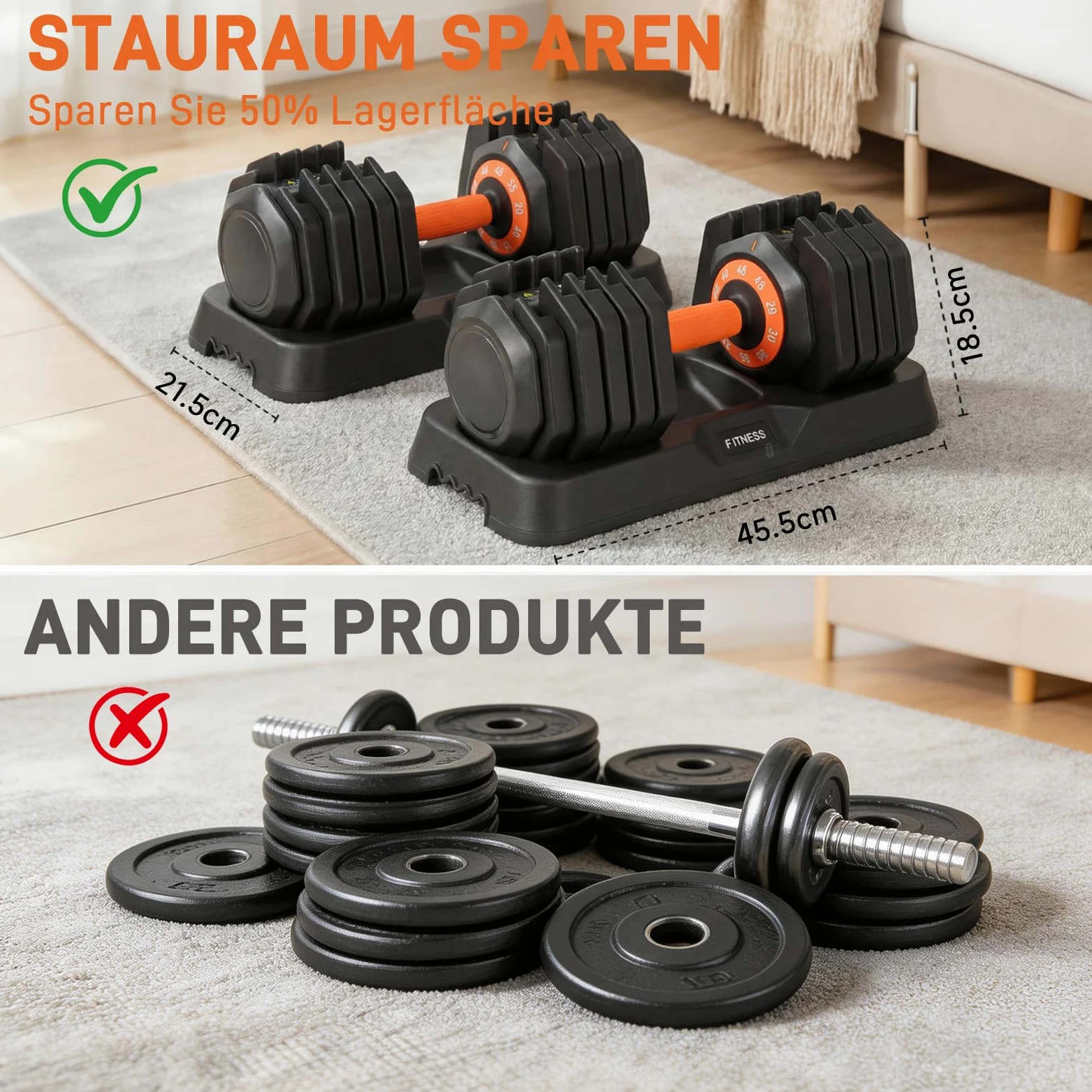 HAUSPROFI Mancuernas ajustables 5 en 1 (11 kg)/10 en 1 (25 kg), ajuste rápido 1S mancuernas ajustables que ahorran espacio, mancuernas ajustables con mango antideslizante, buenas para el hogar, la