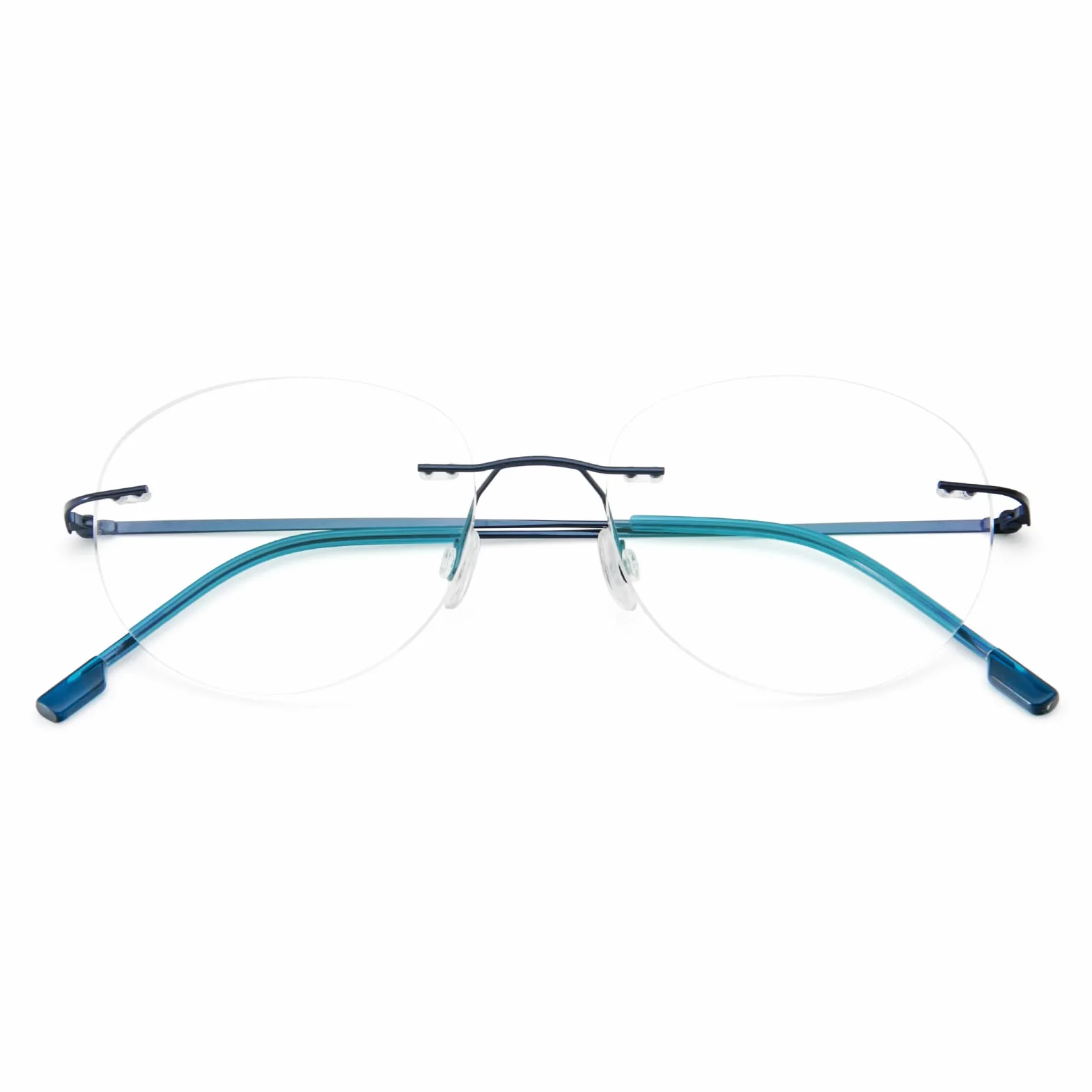 MMOWW Circular Gafas de lectura sin Marco Aleación Titanio Ultraligeras para Computadora +2.0 Azul