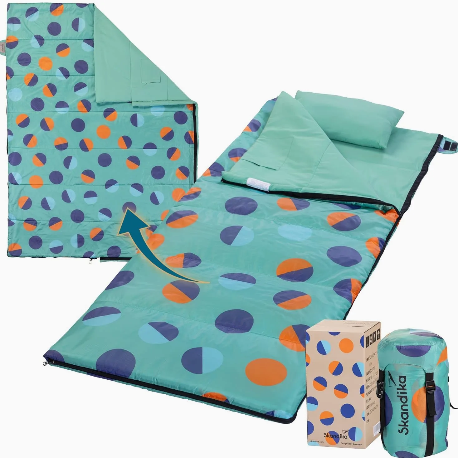 Skandika Sovro Lite 190 | Saco de Dormir Ligero para Adultos, Relleno de 150 g/m², para 3 Estaciones, se Puede Utilizar como Saco de Dormir Doble, Saco de Dormir con Almohada