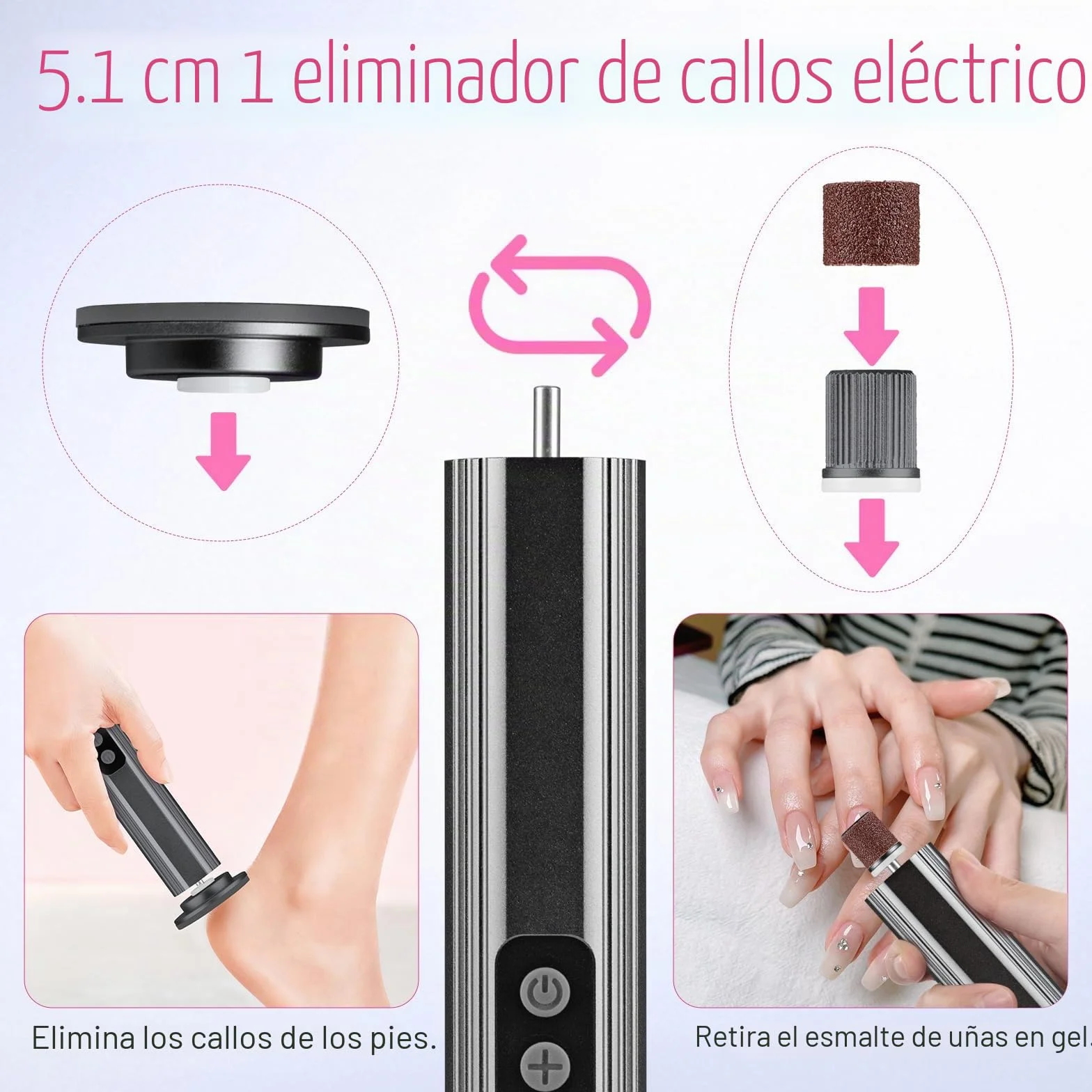 Lima Electrica Pies Durezas Inalambrica 2600mAh 9 Velocidades Ajustables Maquina Quita Callos Pies 2 Placa Pulido Vidrio Nano Gris