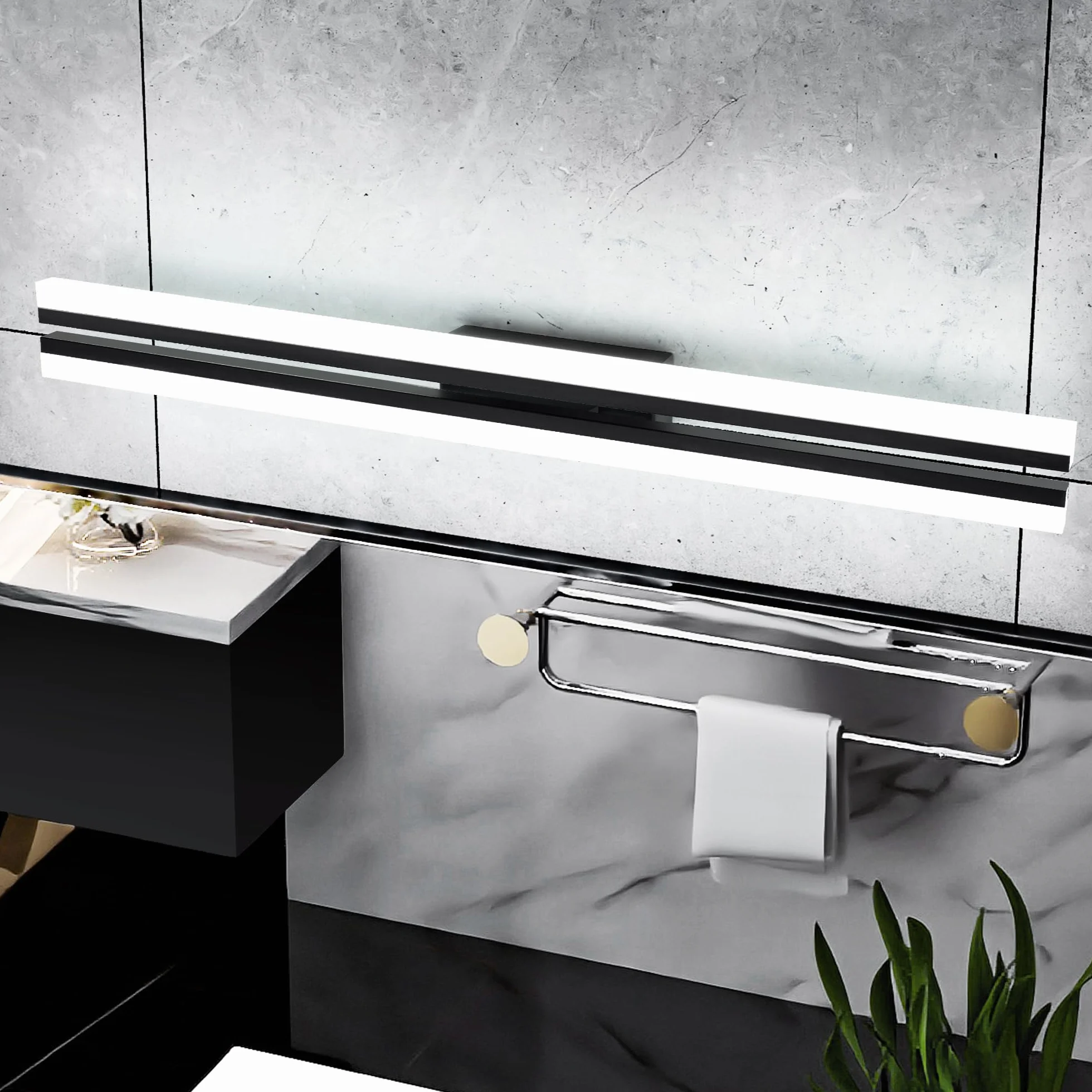 MantoLite LED Lámpara de Pared 60CM 24W IP44 6000K Negro Mate Aplique para Baño y Cuadros