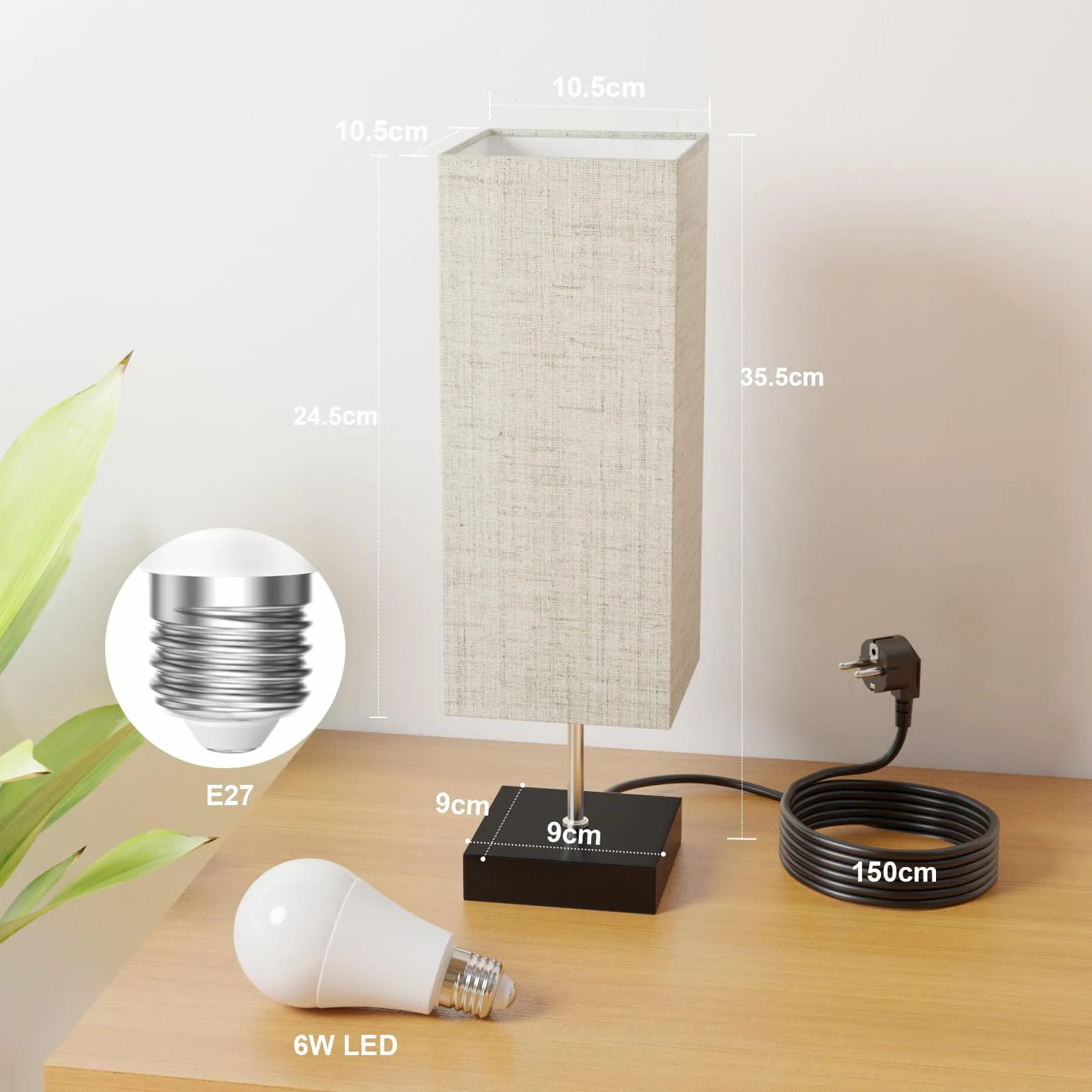 Lámparas de Mesa con 2 Puertos USB Carga Rápida, 3 Temperaturas de Color, Regulación Continua, Bombillas E27 6W