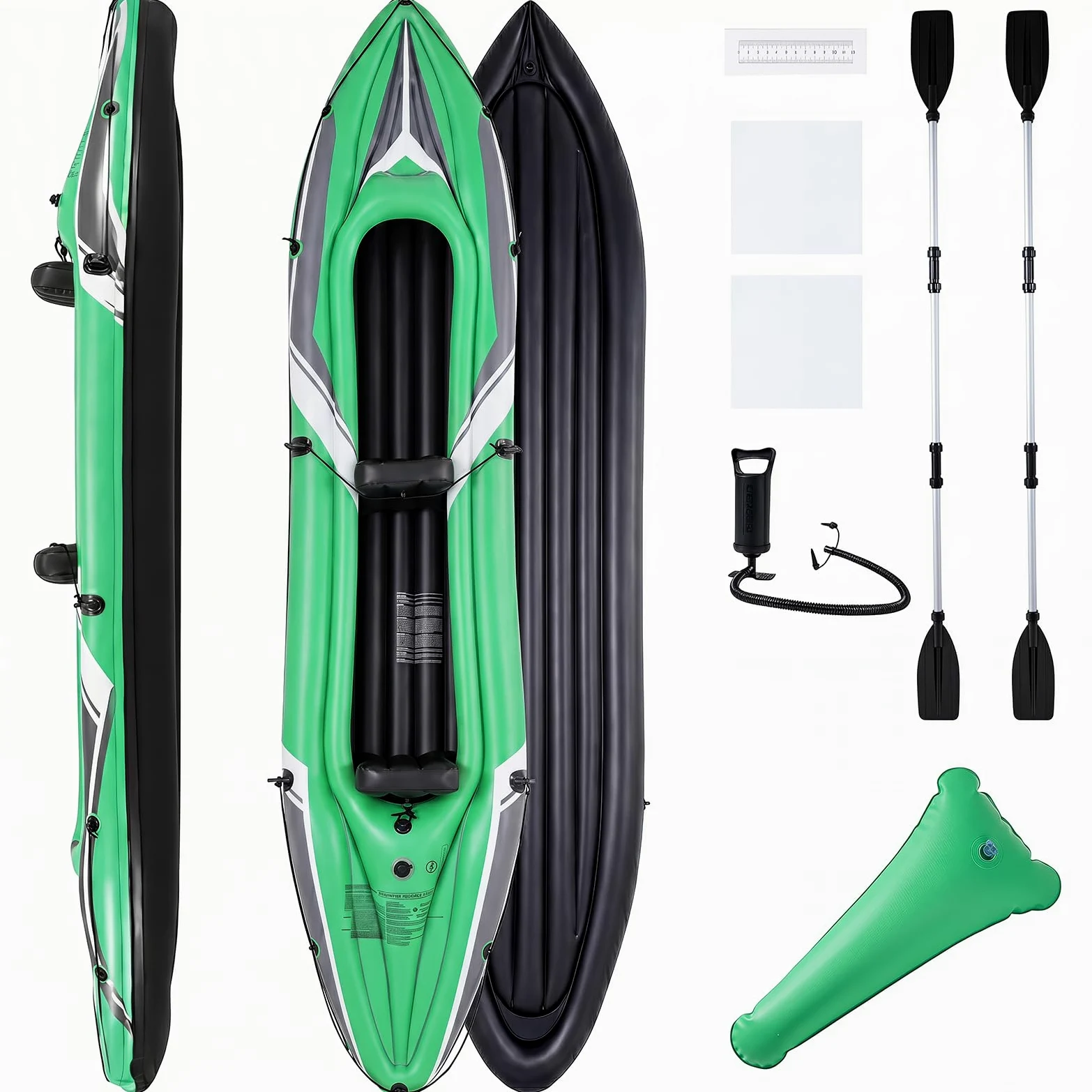 COSTWAY Kayak Hinchable 2 Plazas, Barca Hinchable con Remos de Aluminio, Asientos y Reposapiés Hinchables, Kayak Inflable para 2 Personas con Bomba Manual para Adultos, Carga 160 kg, 350 x 78 x 47 cm