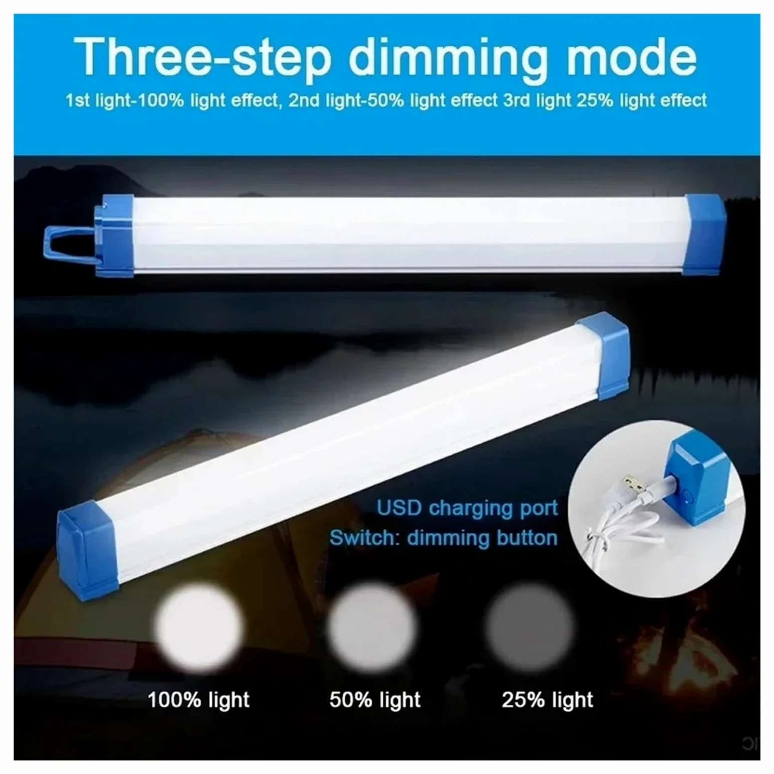 Barra De Luz LED, Tubo Recargable, Lámpara Camping, Suspensión Magnética, Bombilla Portátil For Iluminación Exterior Mercado Nocturno Emergencia Luces SúPer Brillantes(52cm)