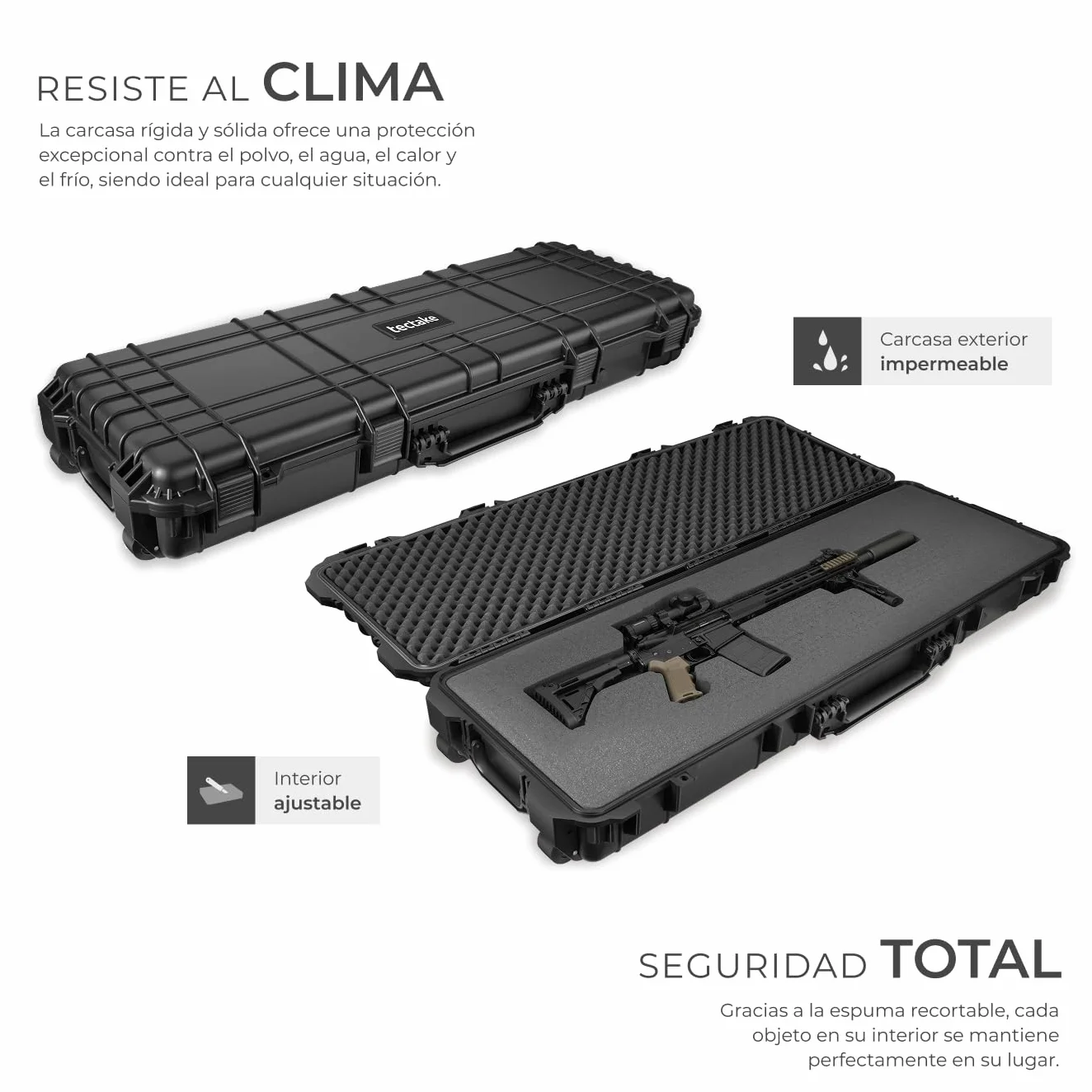tectake® Caja de Armas largas, Maletin para Rifle, Armas, Carcasa Rígida, Airsoft Armas, Caza, Escopeta de Perdigones, Carabina, Francotirador - Negro