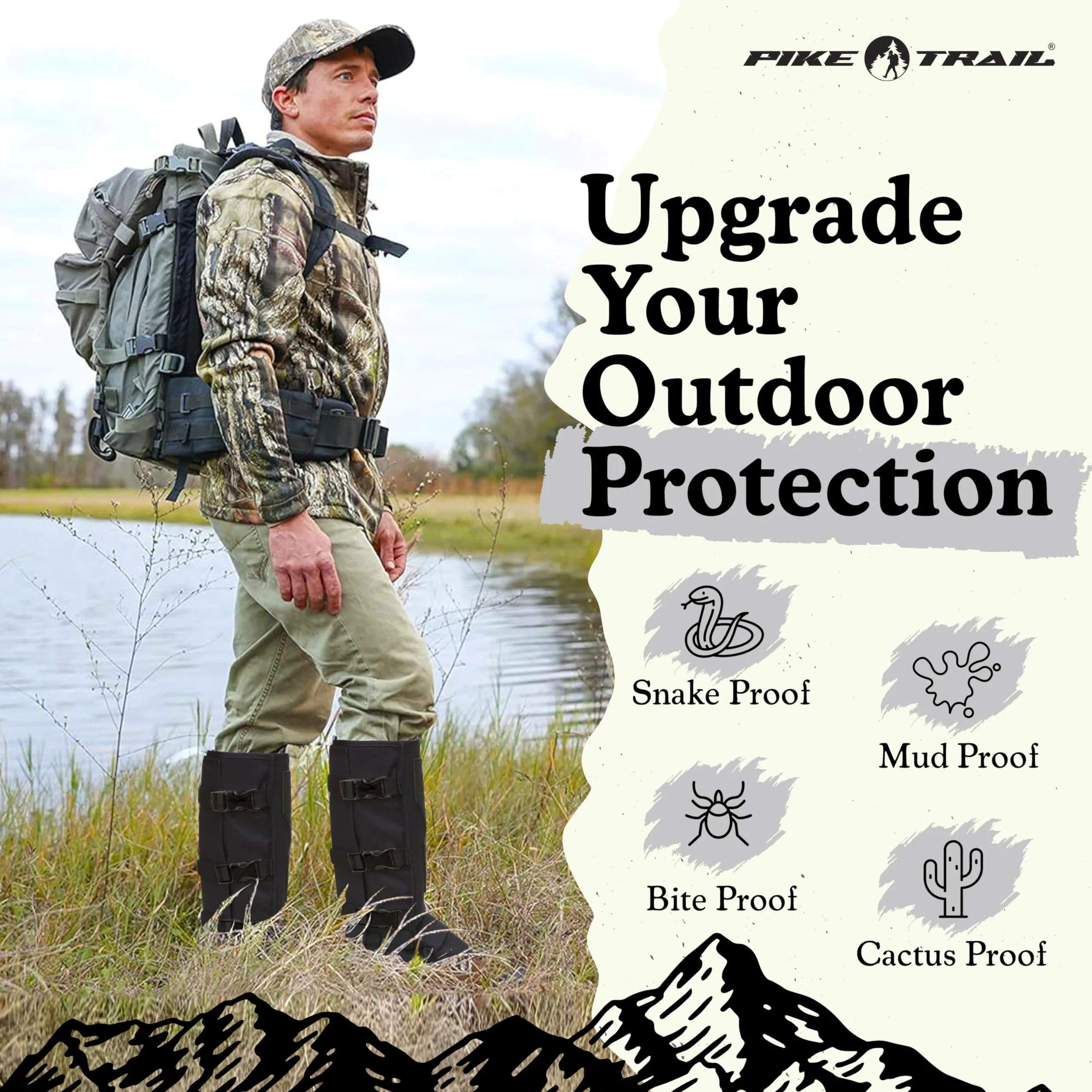 Pike Trail Polainas para patas de serpiente: protección de alto rendimiento para excursionistas y cazadores, impermeables, protección contra mordeduras, duraderas, antiserpientes, equipo para