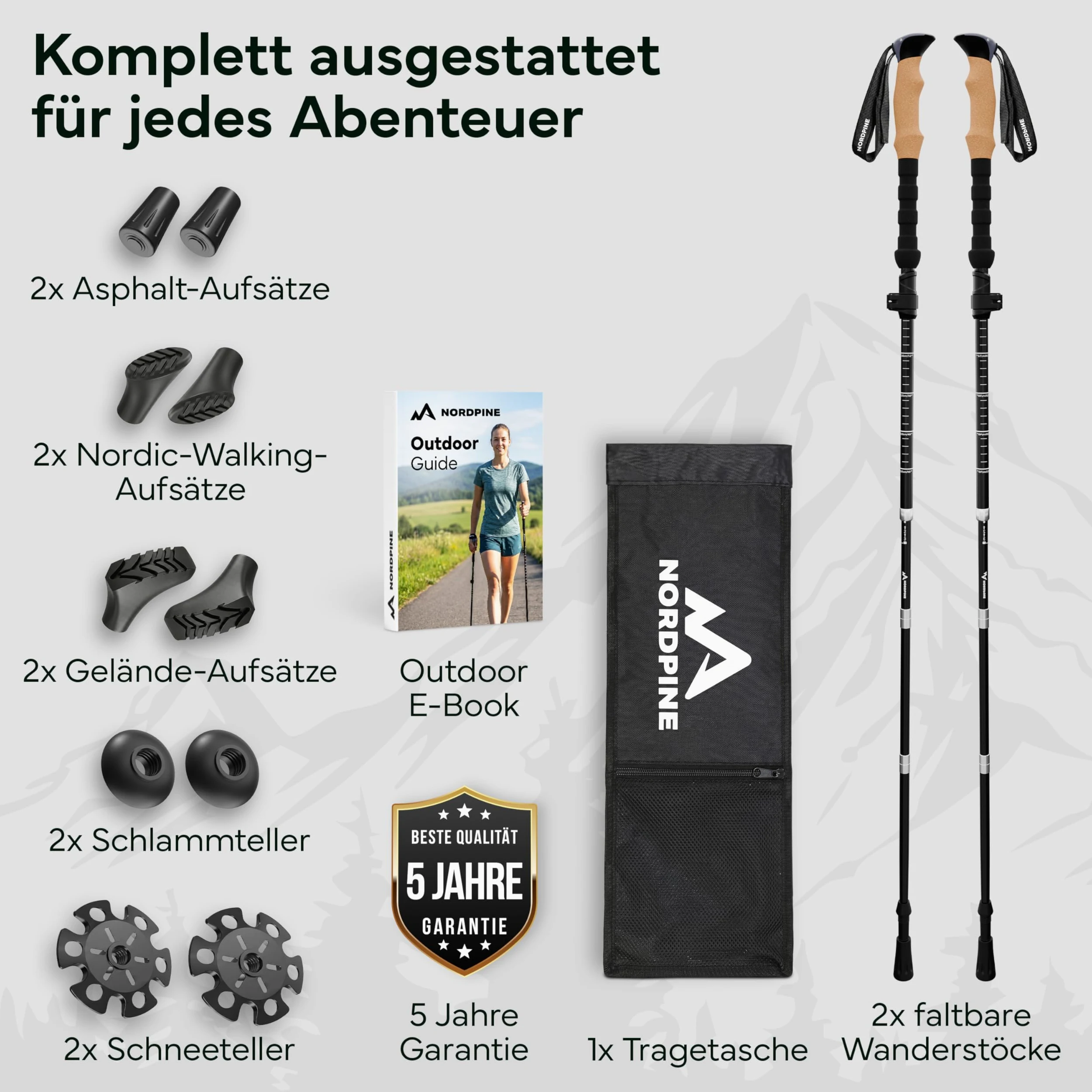 Bastones de senderismo plegables – carbono y aluminio para hombre y mujer – Bastones de trekking ultraligeros con mango de corcho y punta de tungsteno – Bastones de marcha nórdica con tope de goma
